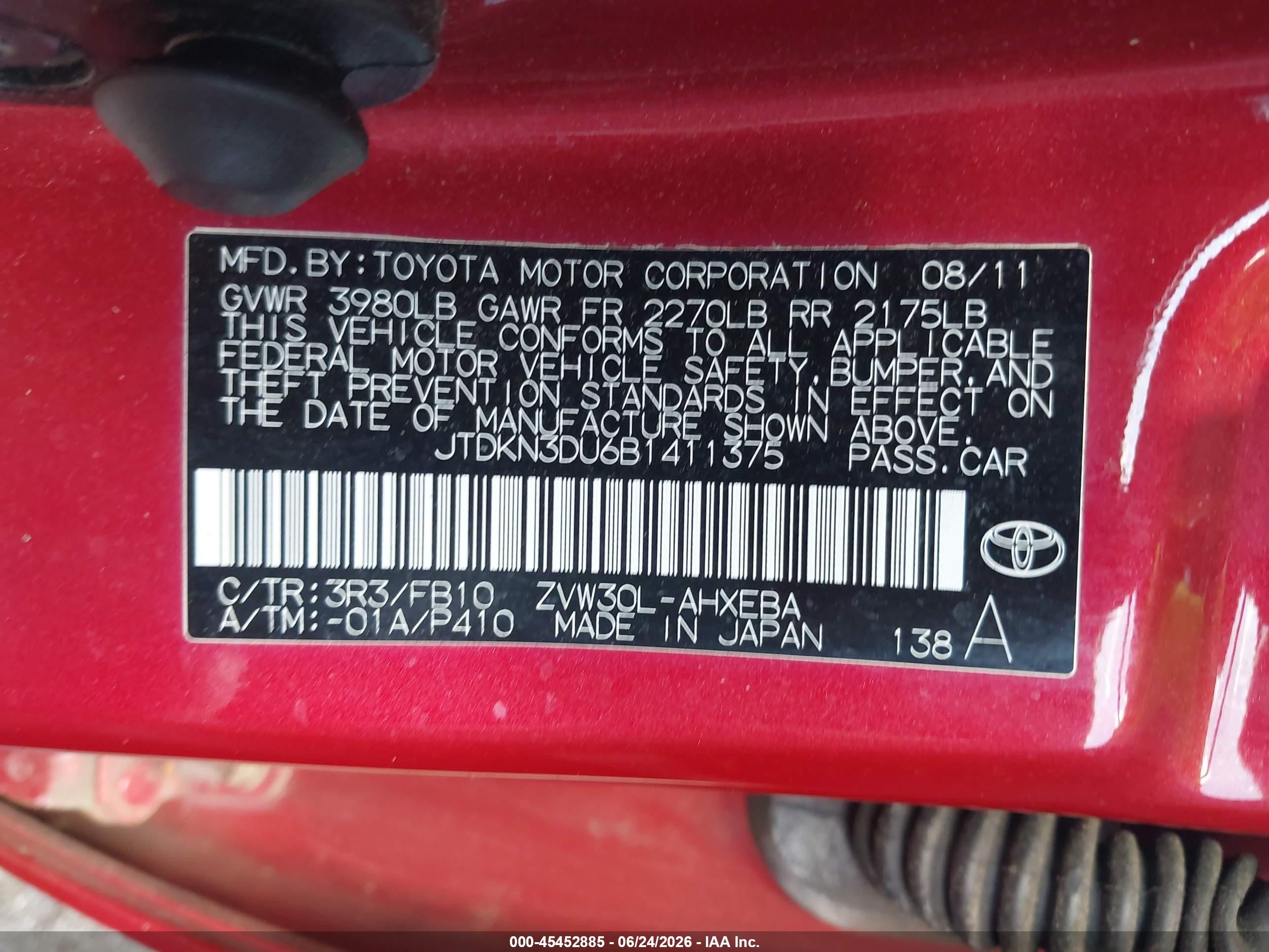 2011 Toyota Prius Three Red vin: JTDKN3DU6B1411375