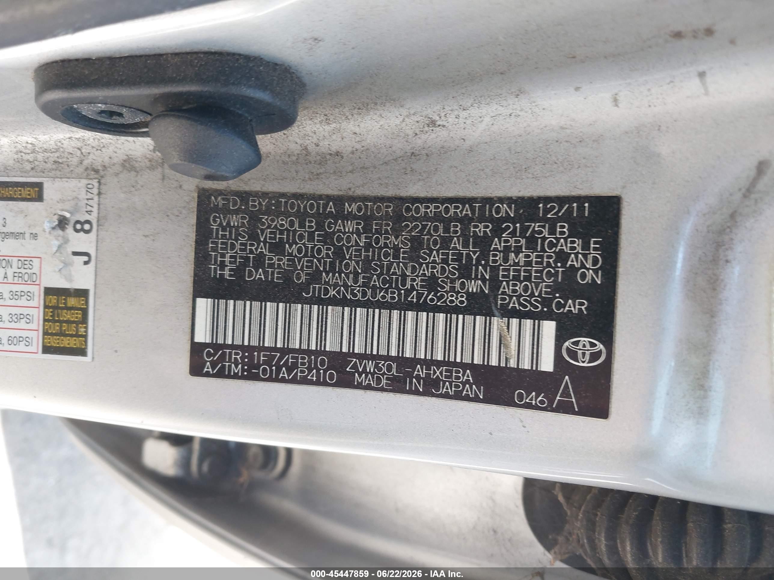 2011 Toyota Prius Two Silver vin: JTDKN3DU6B1476288