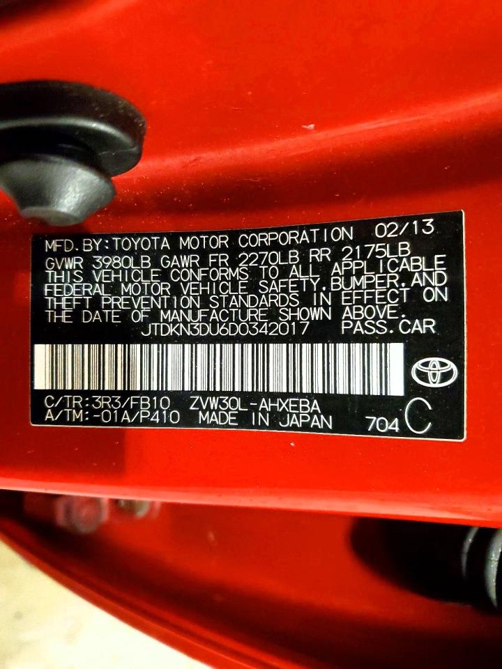 2013 Toyota Prius Three Red vin: JTDKN3DU6D0342017