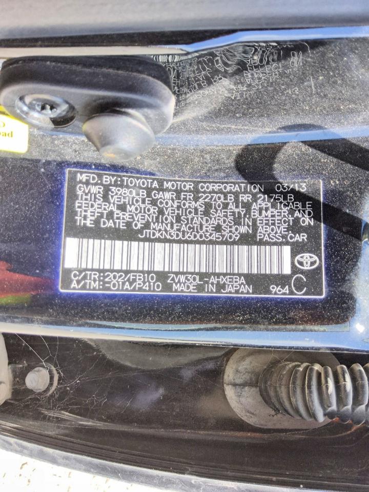 2013 Toyota Prius Two Black vin: JTDKN3DU6D0345709