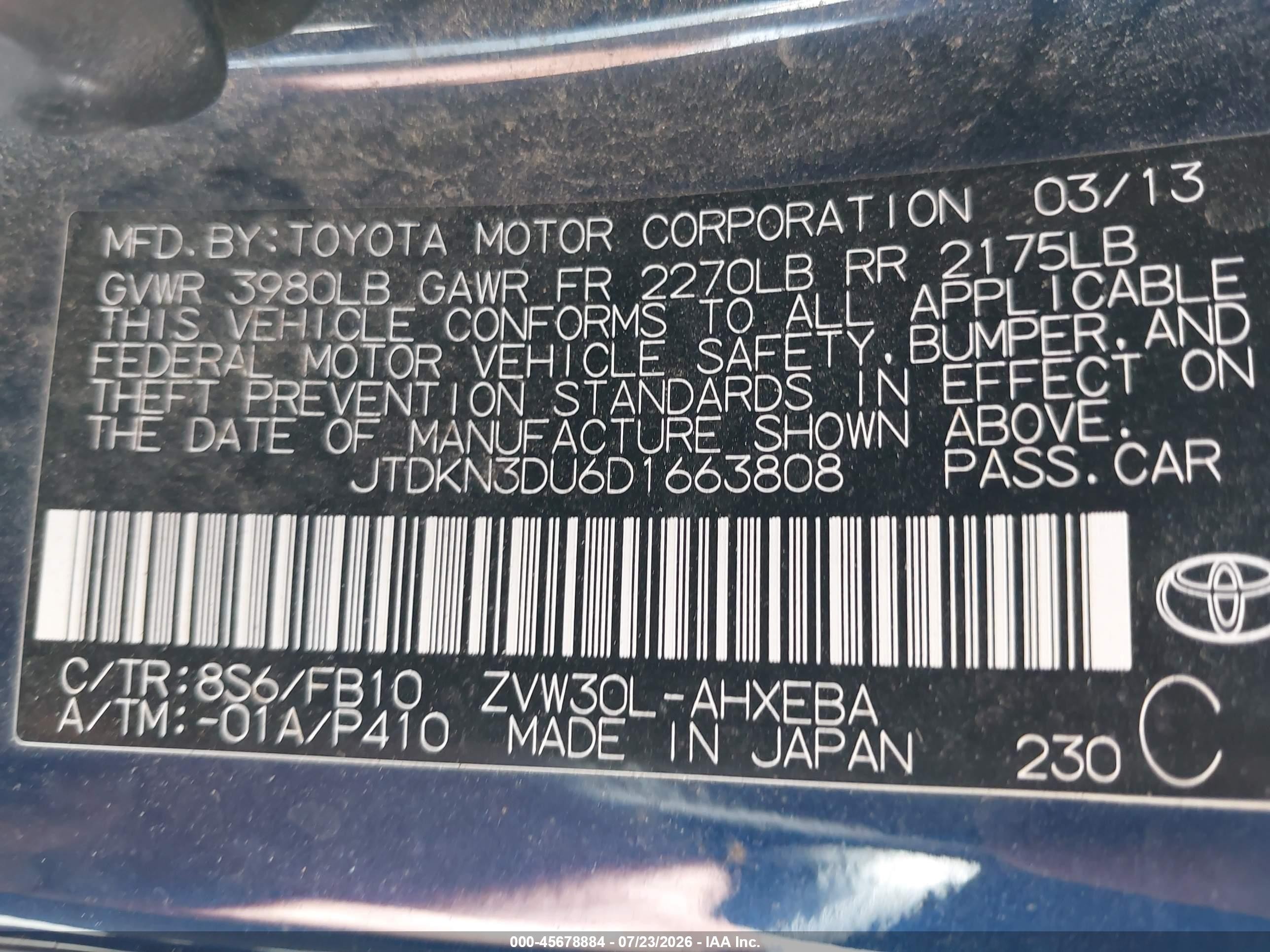 2013 Toyota Prius Three Blue vin: JTDKN3DU6D1663808