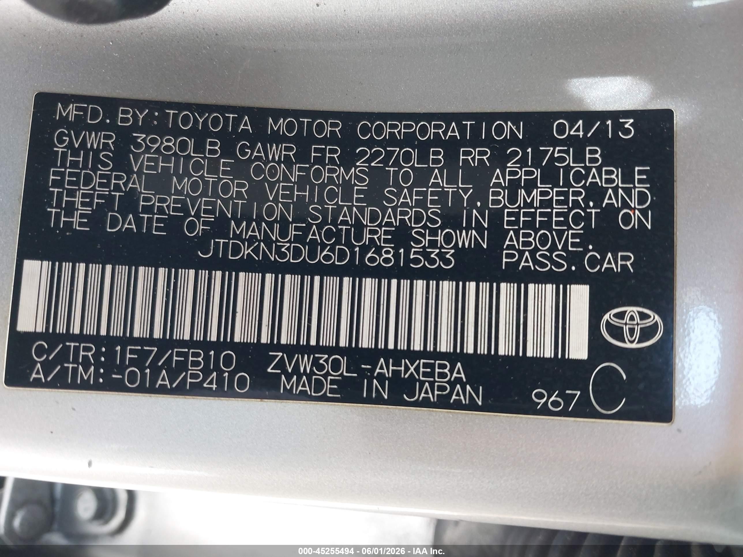 2013 Toyota Prius Two Silver vin: JTDKN3DU6D1681533