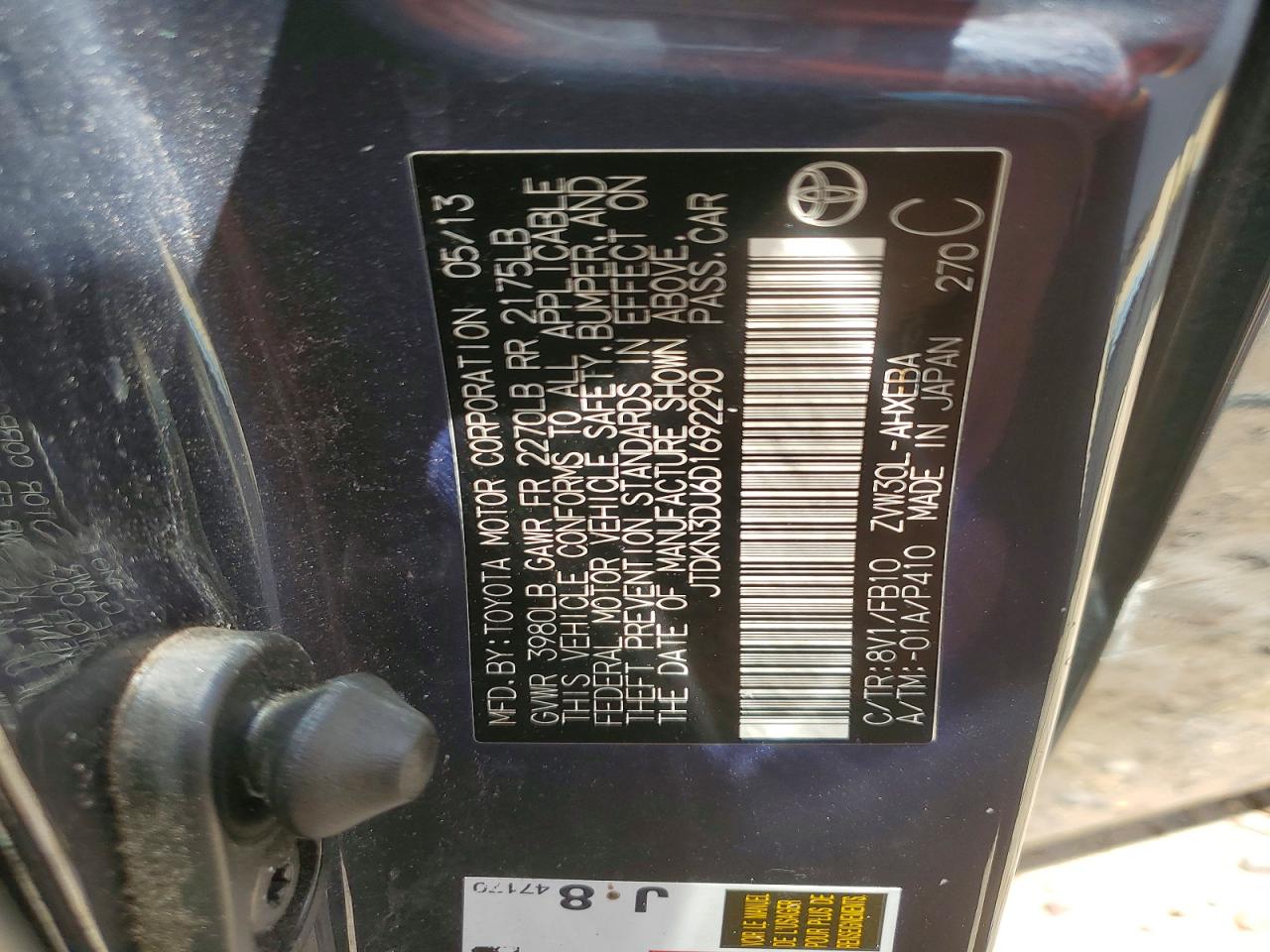 2013 Toyota Prius One Charcoal vin: JTDKN3DU6D1692290