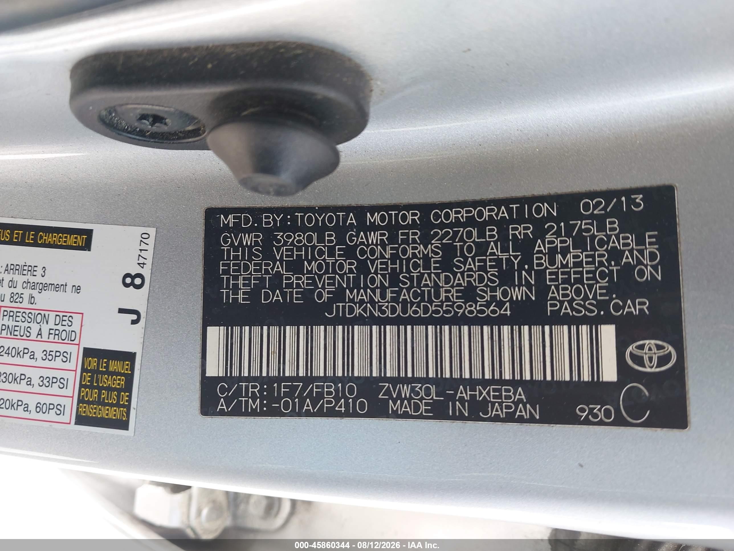 2013 Toyota Prius Three Silver vin: JTDKN3DU6D5598564