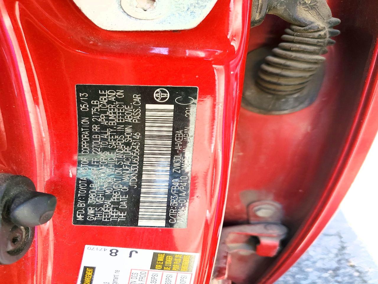 2013 Toyota Prius Two Red vin: JTDKN3DU6D5643146