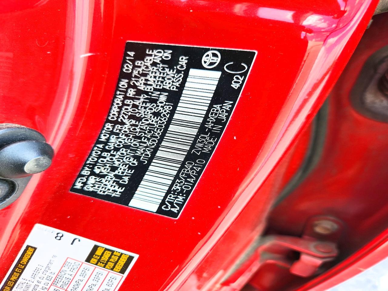 2014 Toyota Prius Two Red vin: JTDKN3DU6E0362981