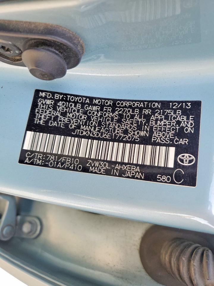 2014 Toyota Prius Two Turquoise vin: JTDKN3DU6E1772075
