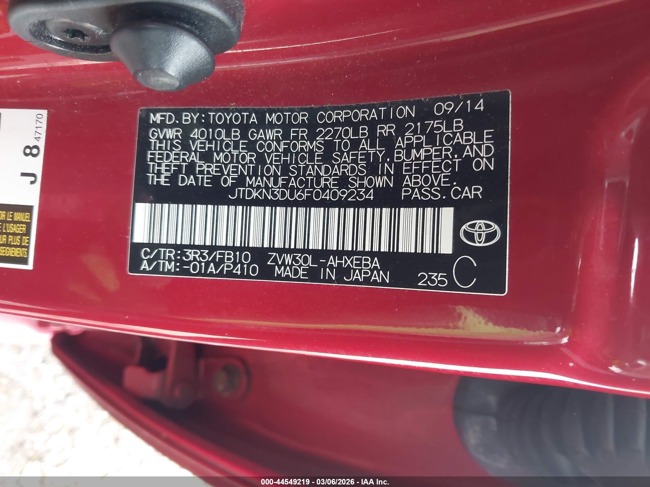 2015 Toyota Prius Three Red vin: JTDKN3DU6F0409234