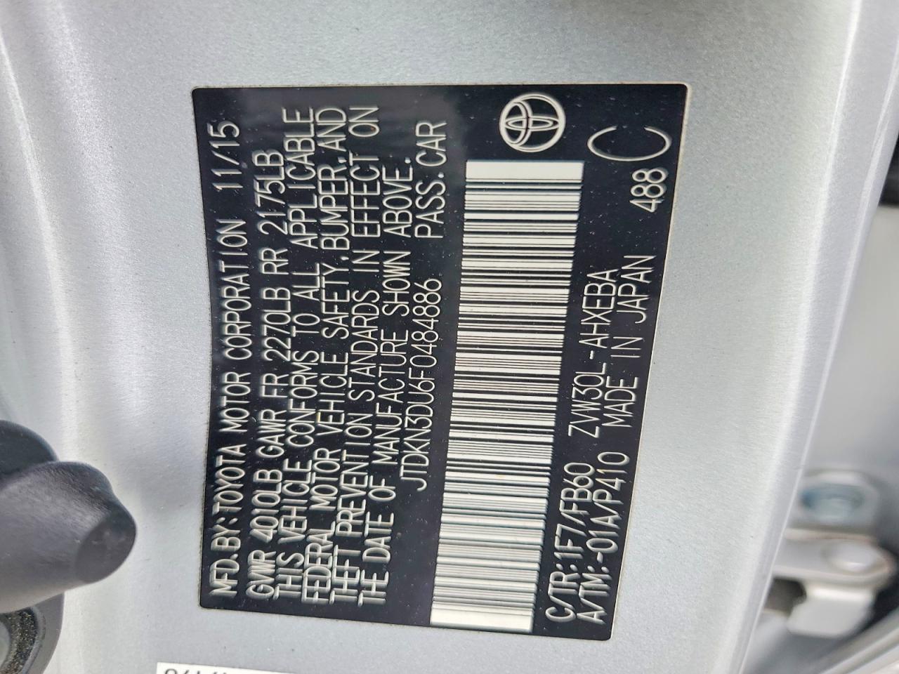 2015 Toyota Prius Two Silver vin: JTDKN3DU6F0484886