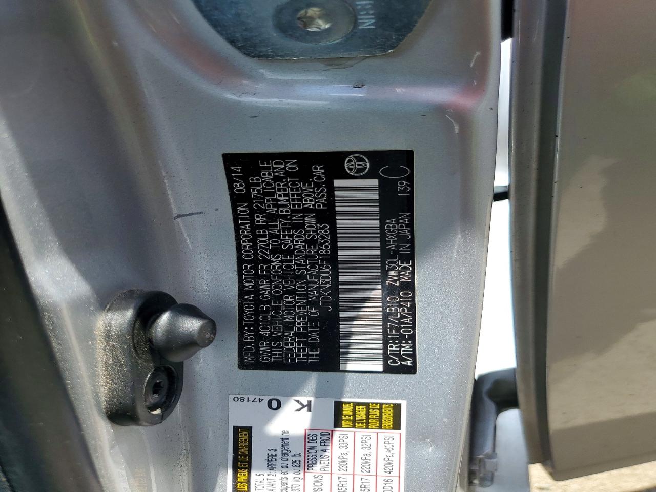 2015 Toyota Prius Five Silver vin: JTDKN3DU6F1863283