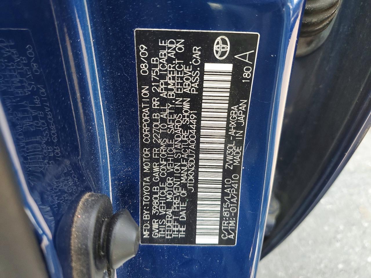 2010 Toyota Prius Iv Blue vin: JTDKN3DU7A0044491