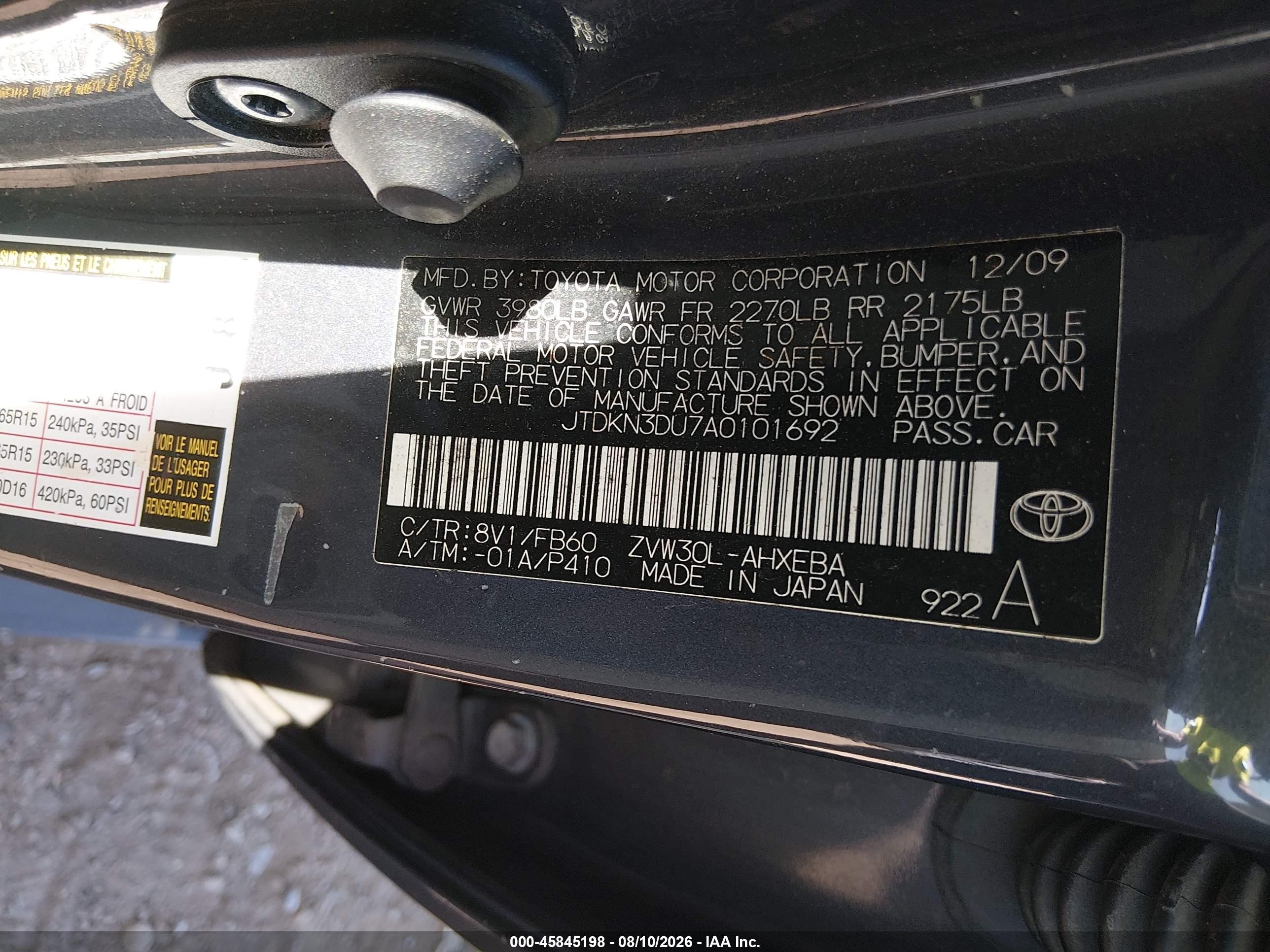 2010 Toyota Prius Iii Gray vin: JTDKN3DU7A0101692