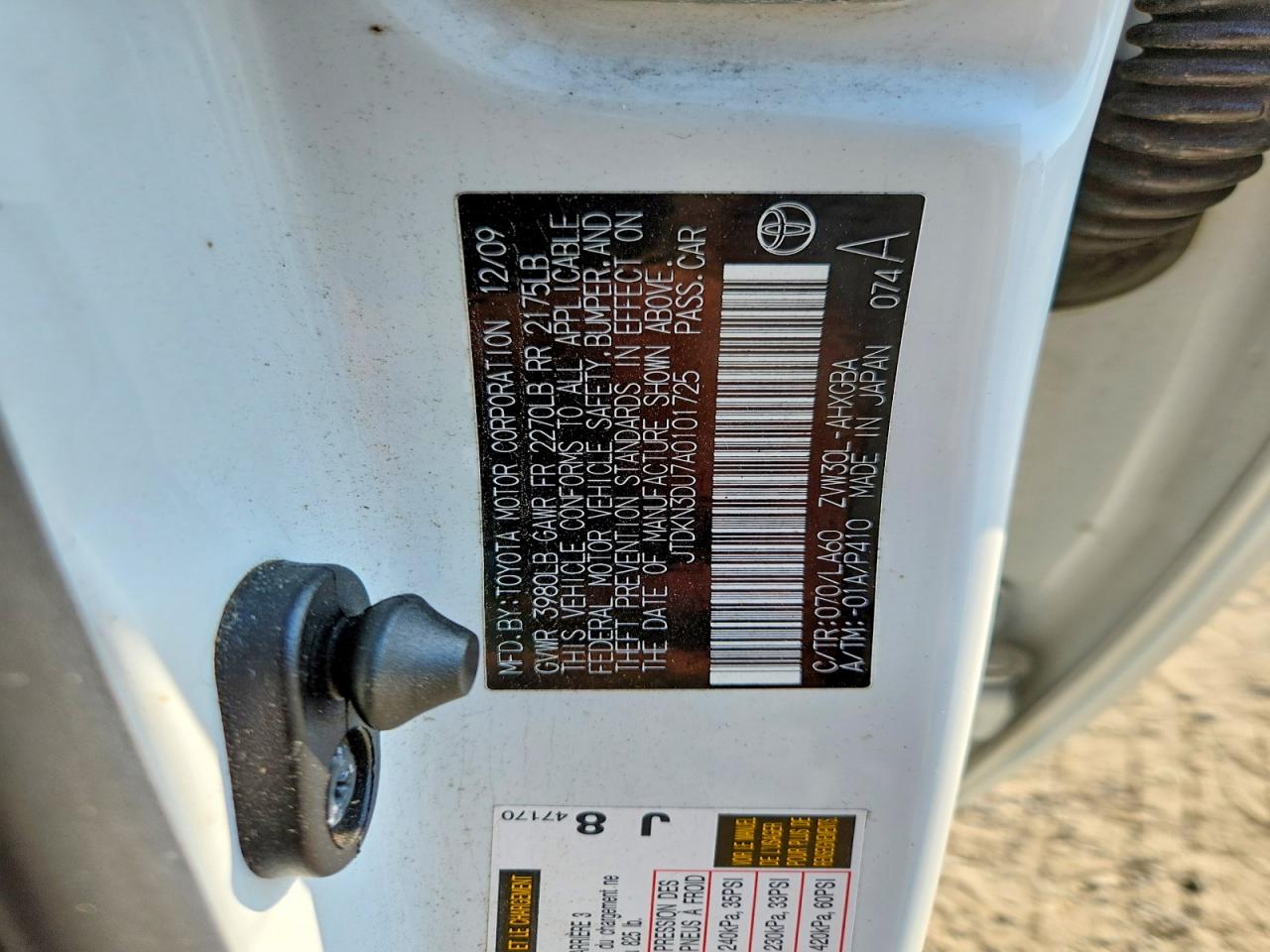 2010 Toyota Prius Iv White vin: JTDKN3DU7A0101725