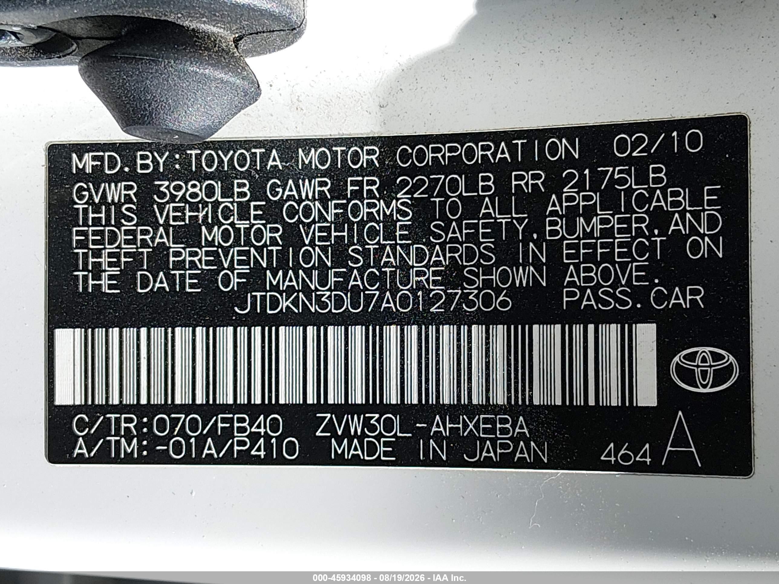 2010 Toyota Prius Ii White vin: JTDKN3DU7A0127306
