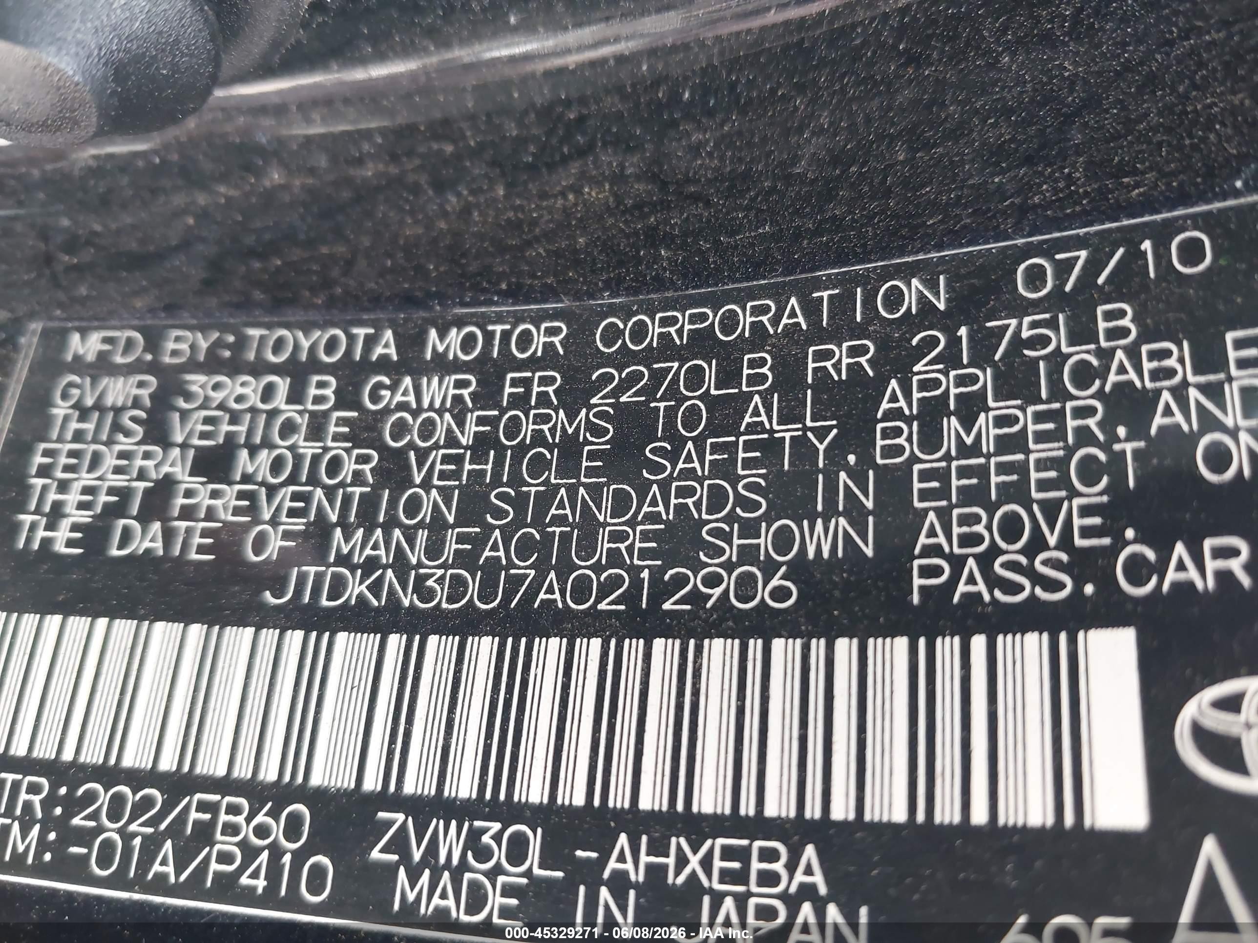 2010 Toyota Prius Iii Black vin: JTDKN3DU7A0212906