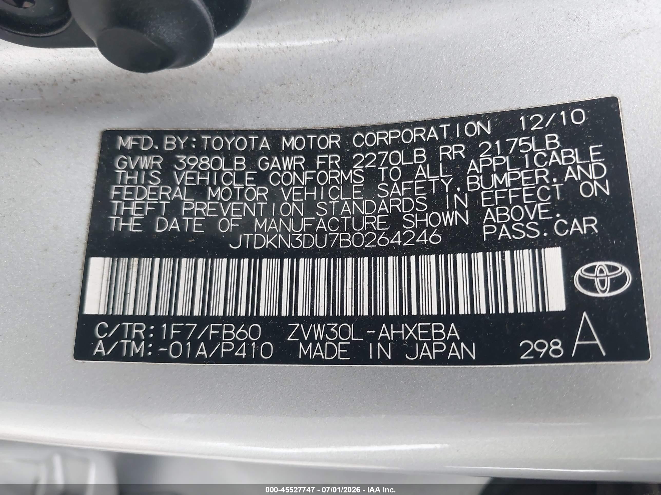 2011 Toyota Prius Two Silver vin: JTDKN3DU7B0264246