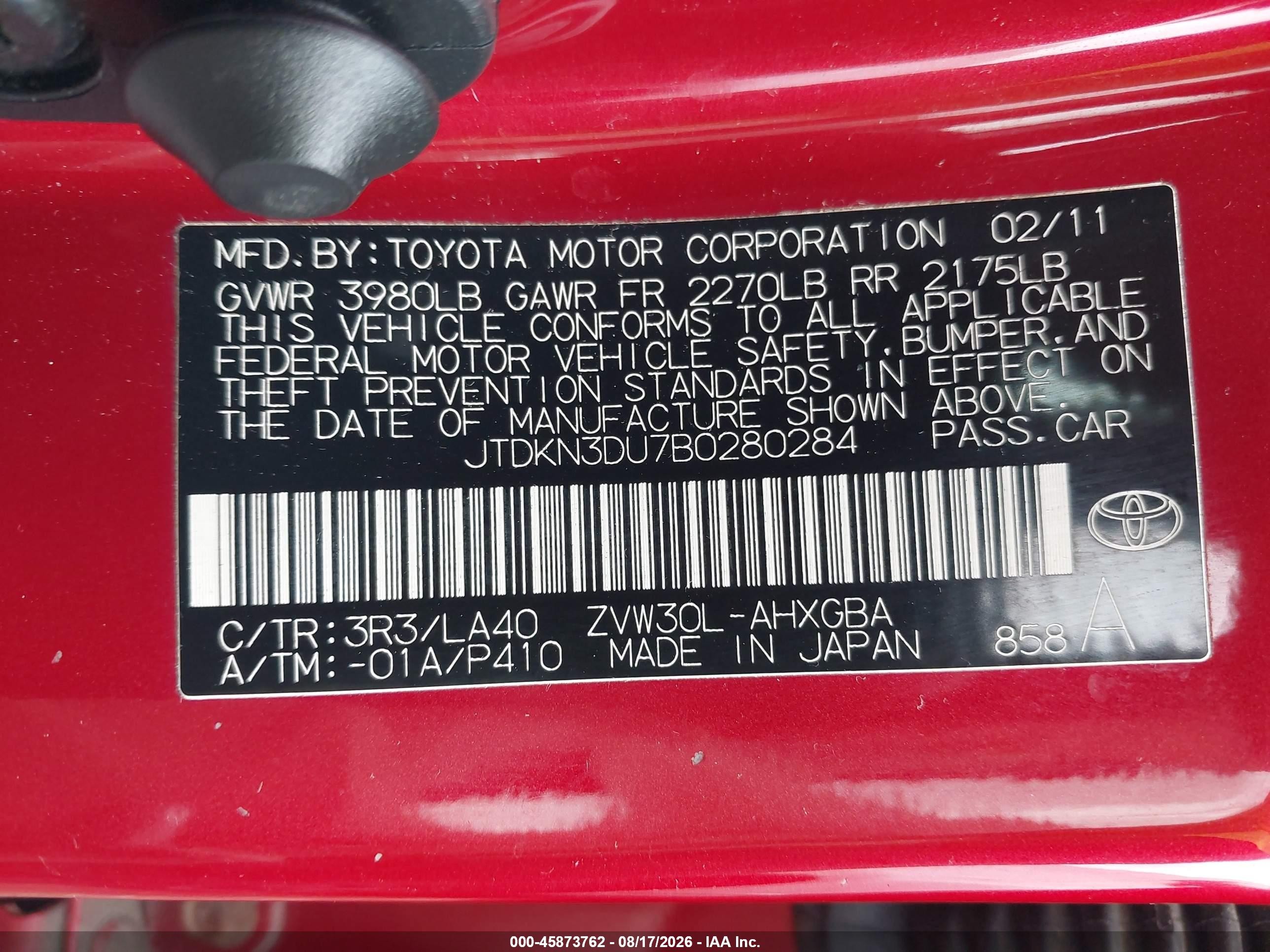 2011 Toyota Prius Four Red vin: JTDKN3DU7B0280284