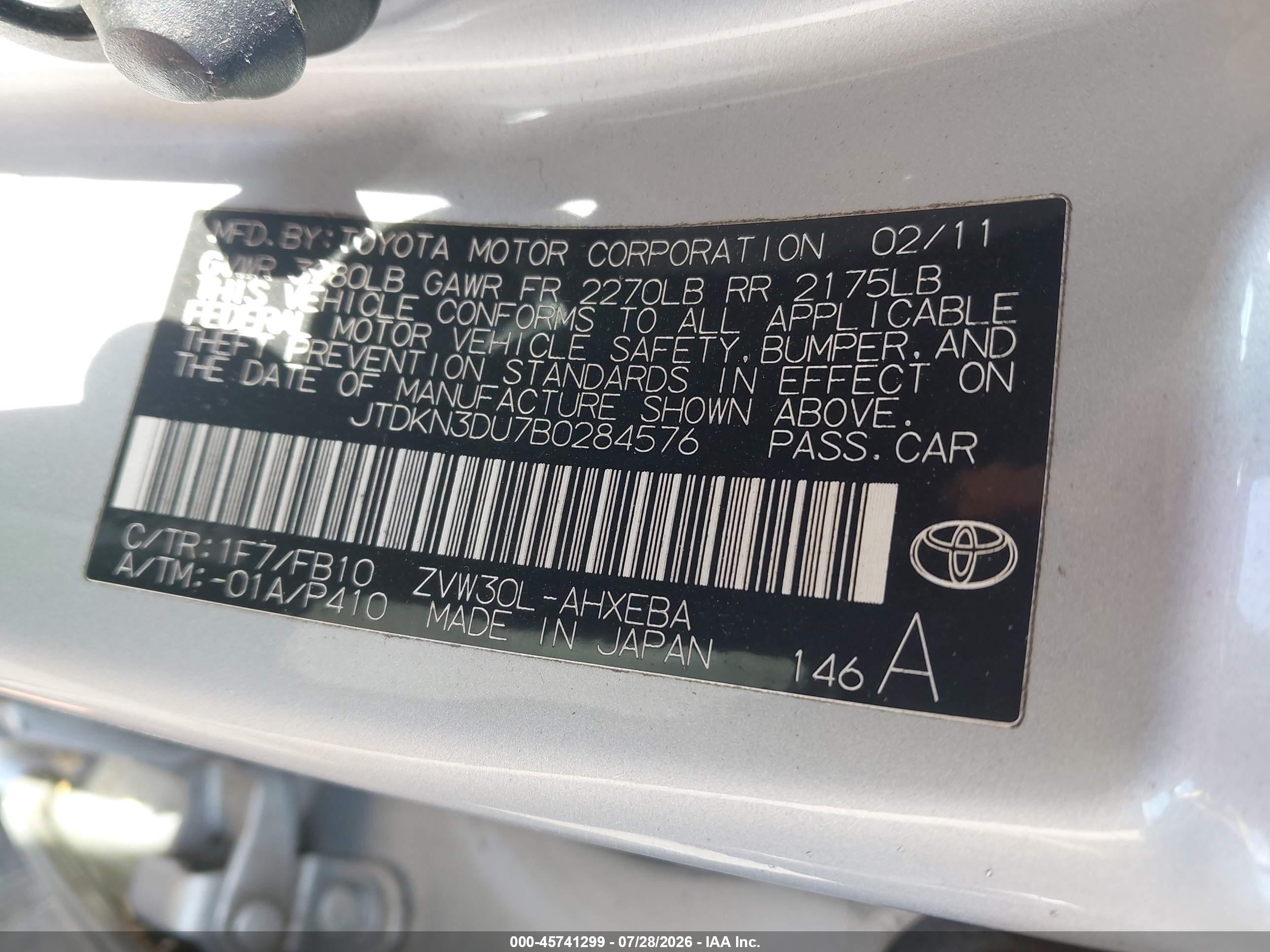 2011 Toyota Prius Two Silver vin: JTDKN3DU7B0284576