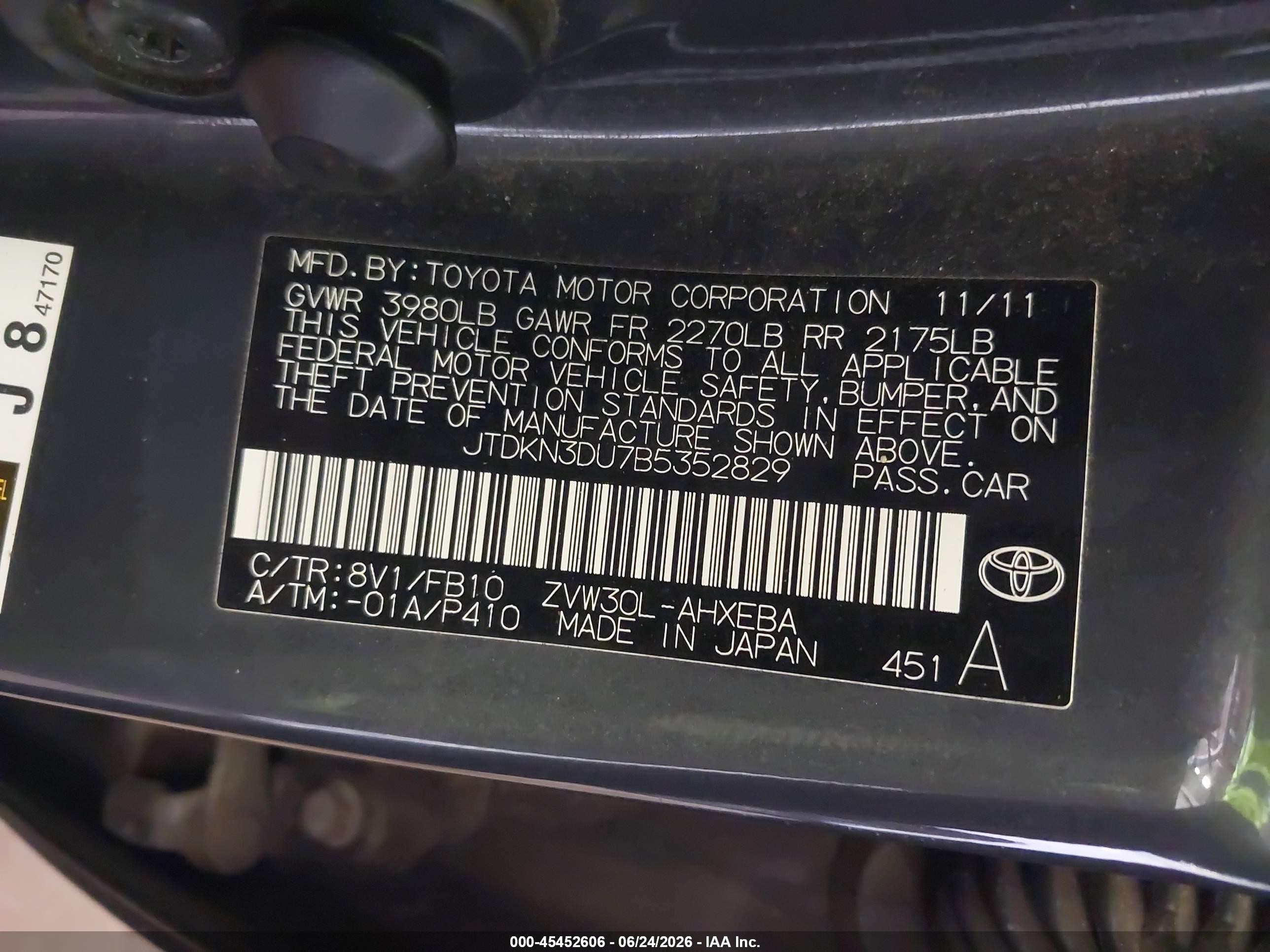 2011 Toyota Prius Three Blue vin: JTDKN3DU7B5352829