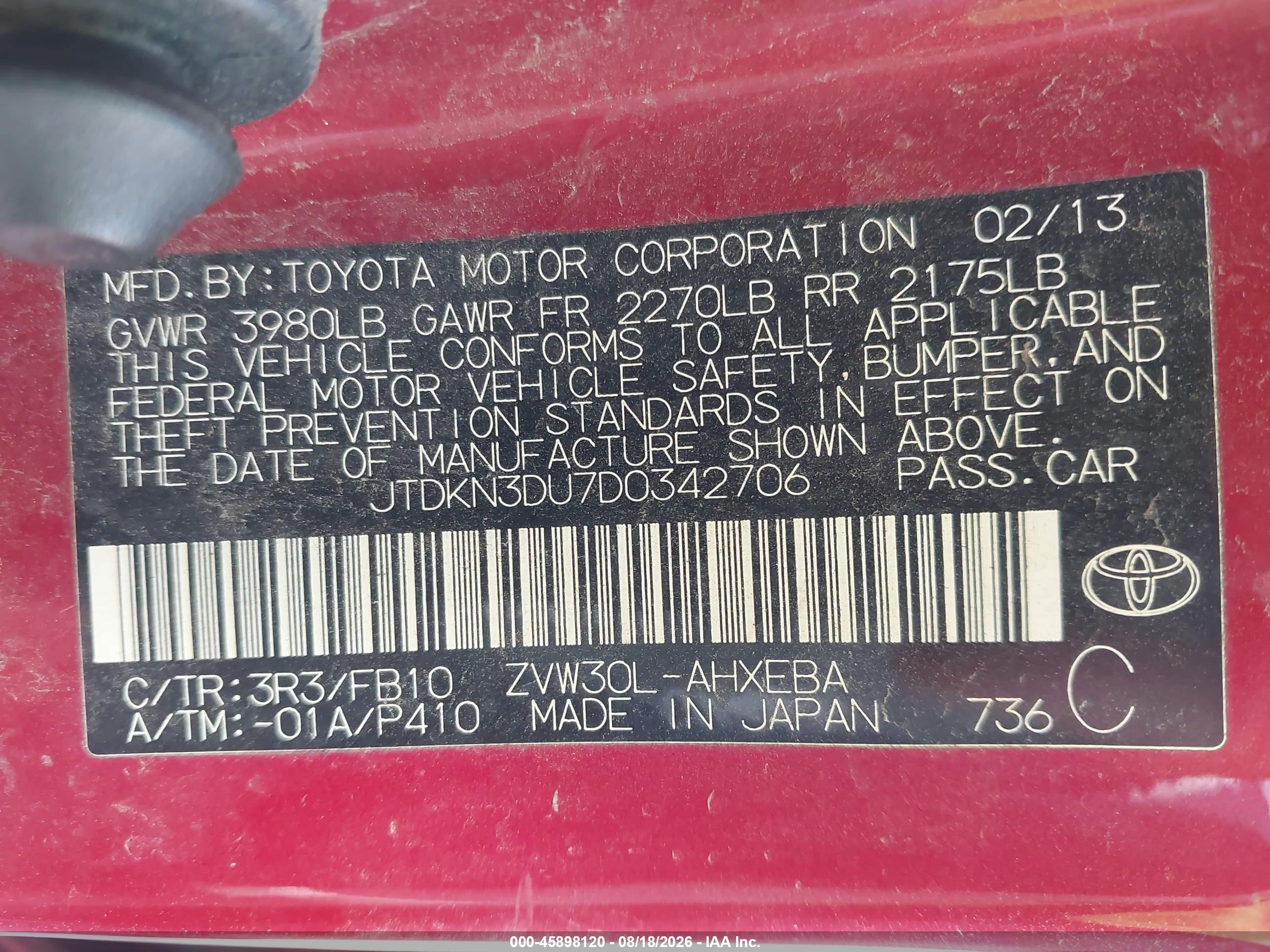 2013 Toyota Prius Three Red vin: JTDKN3DU7D0342706