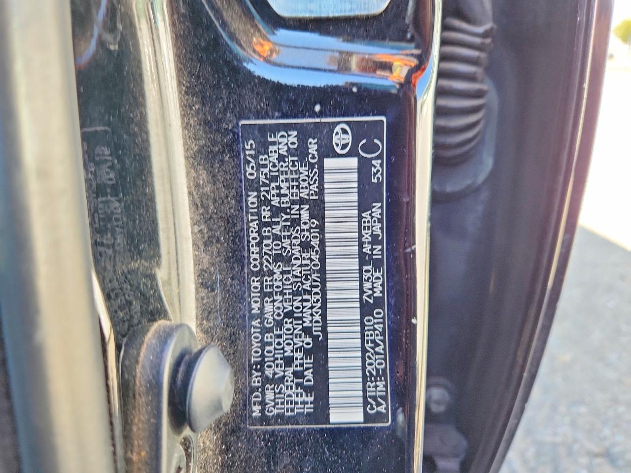 2015 Toyota Prius Two Black vin: JTDKN3DU7F0454019