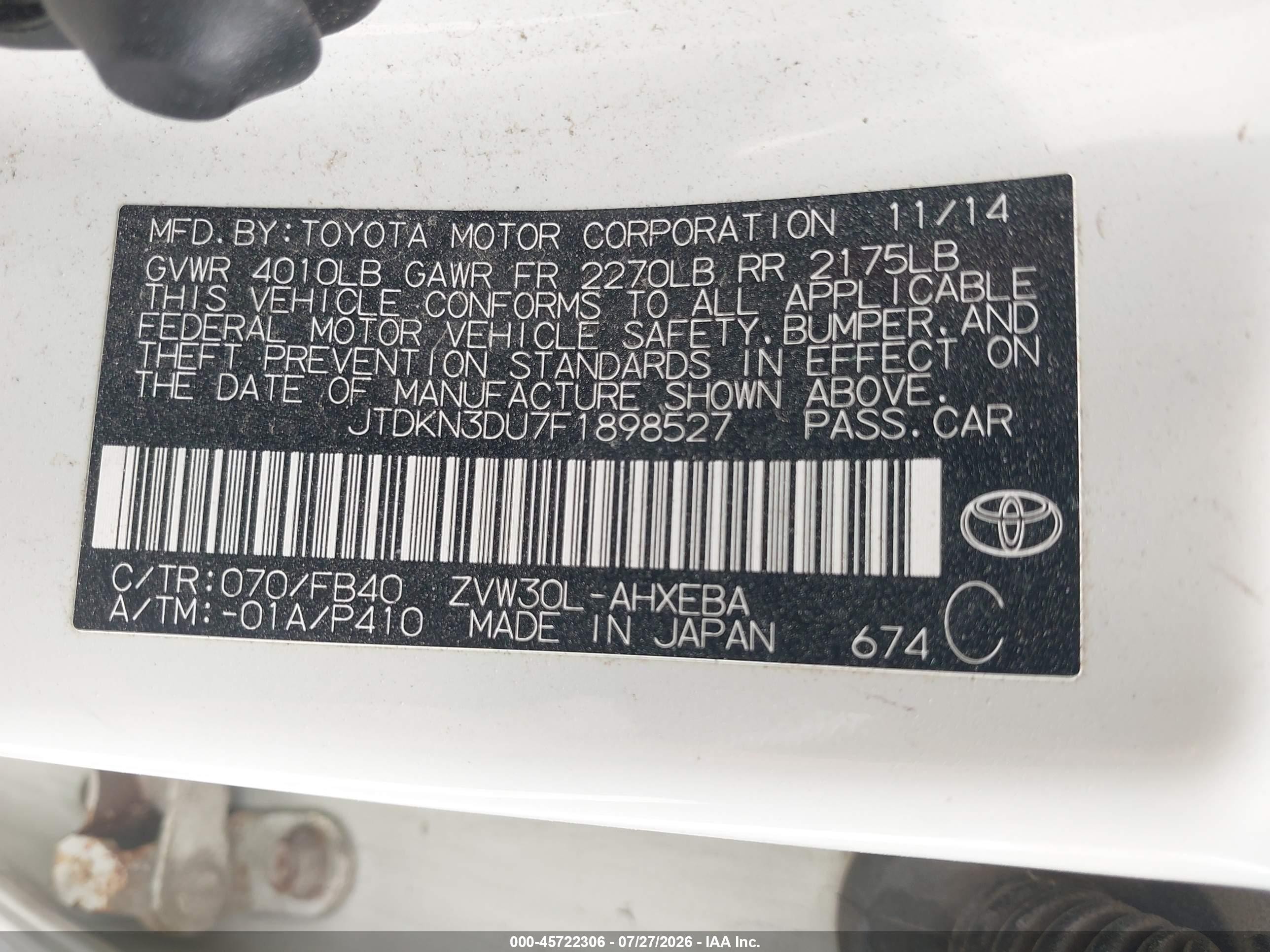 2015 Toyota Prius Three White vin: JTDKN3DU7F1898527
