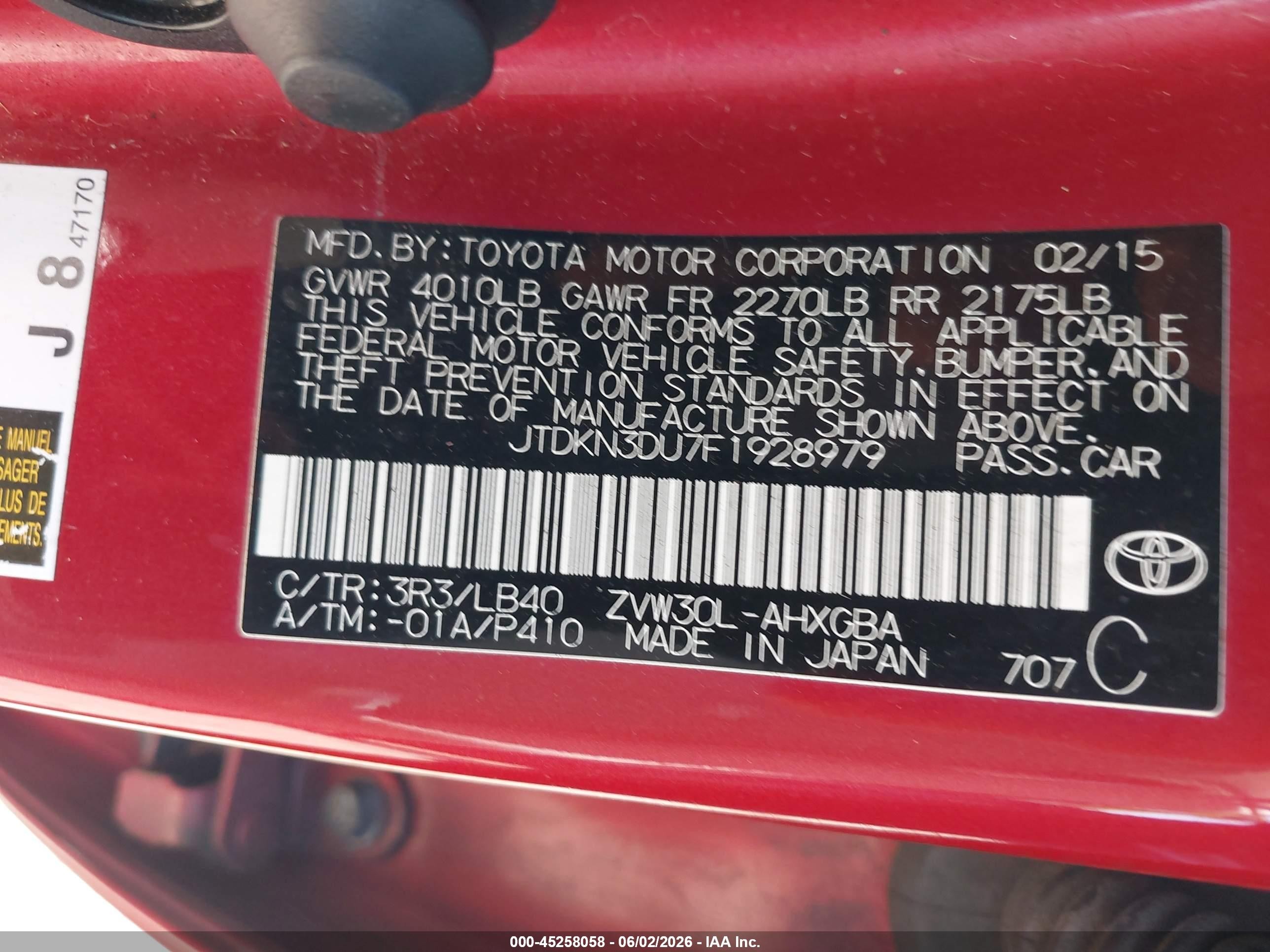 2015 Toyota Prius Four Red vin: JTDKN3DU7F1928979