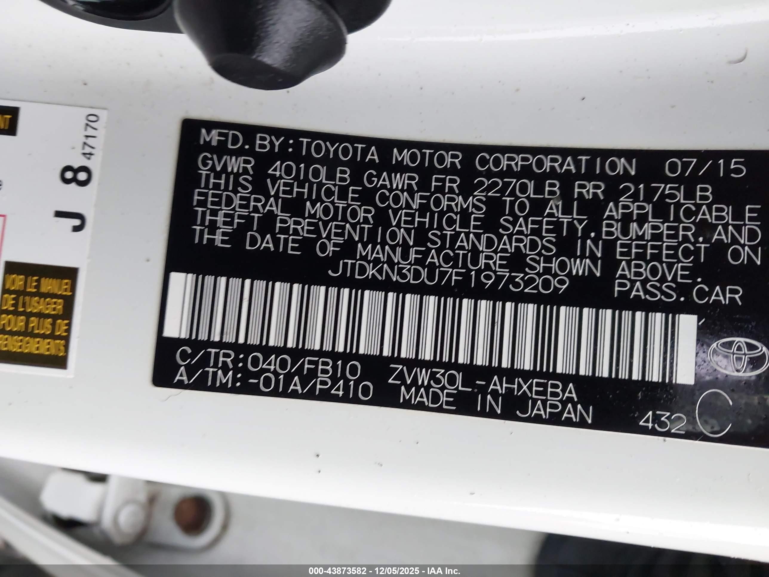 2015 Toyota Prius Three White vin: JTDKN3DU7F1973209