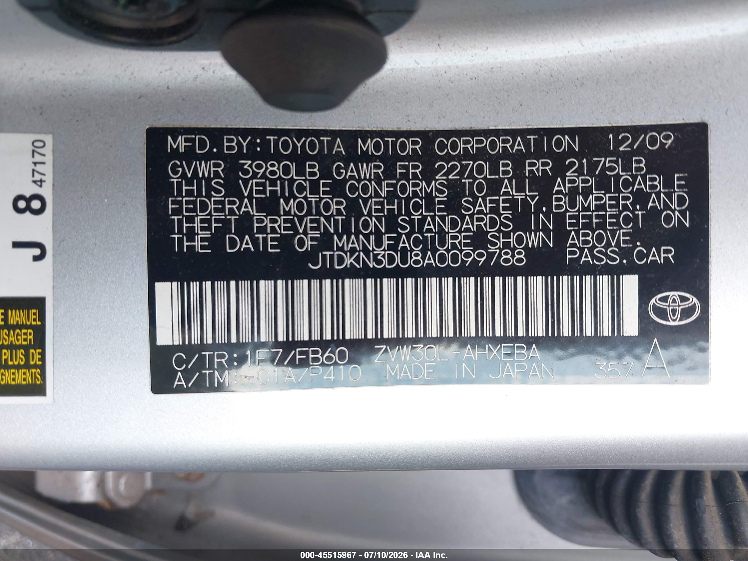 2010 Toyota Prius Iii Silver vin: JTDKN3DU8A0099788