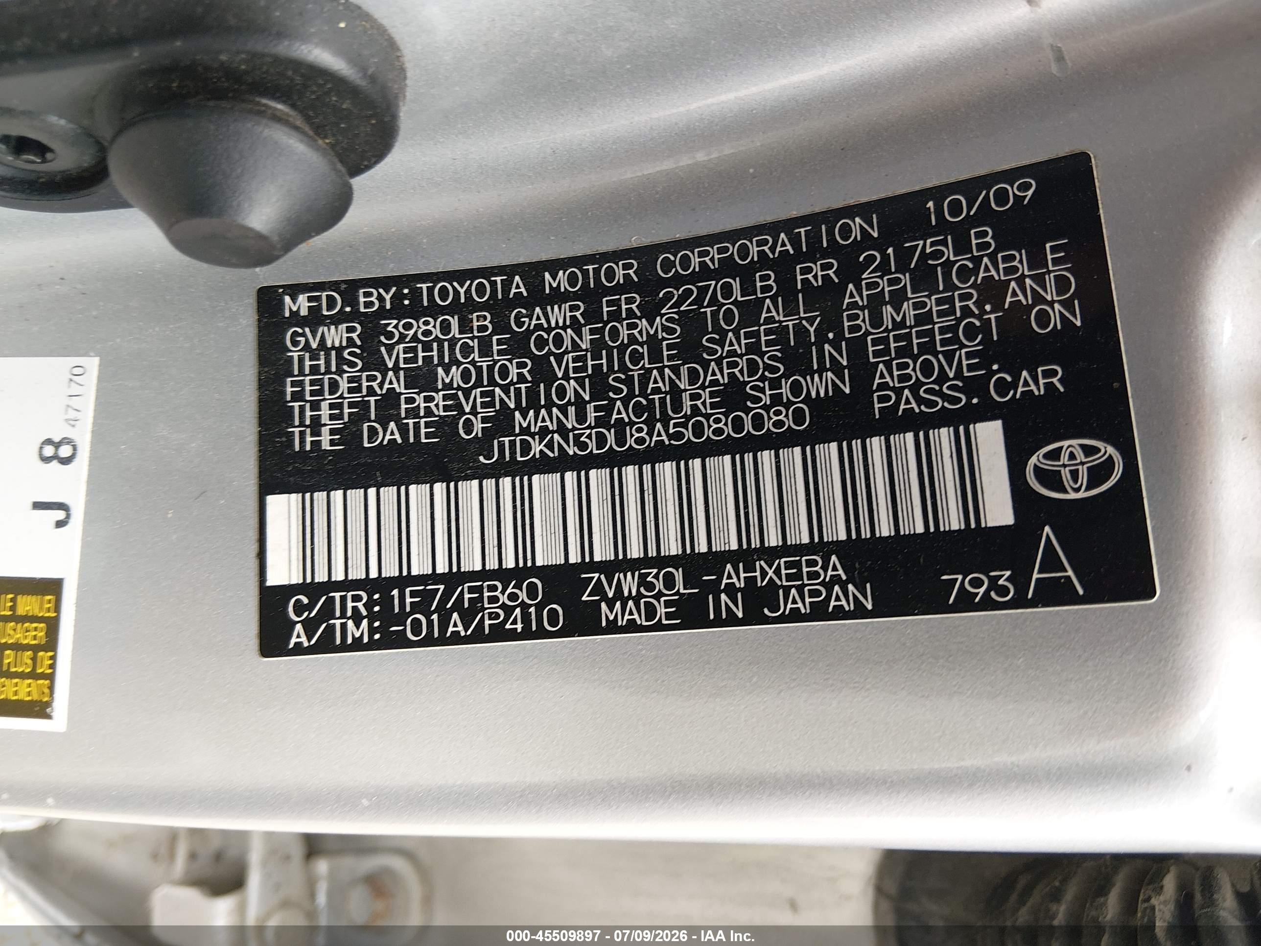 2010 Toyota Prius Iii Silver vin: JTDKN3DU8A5080080