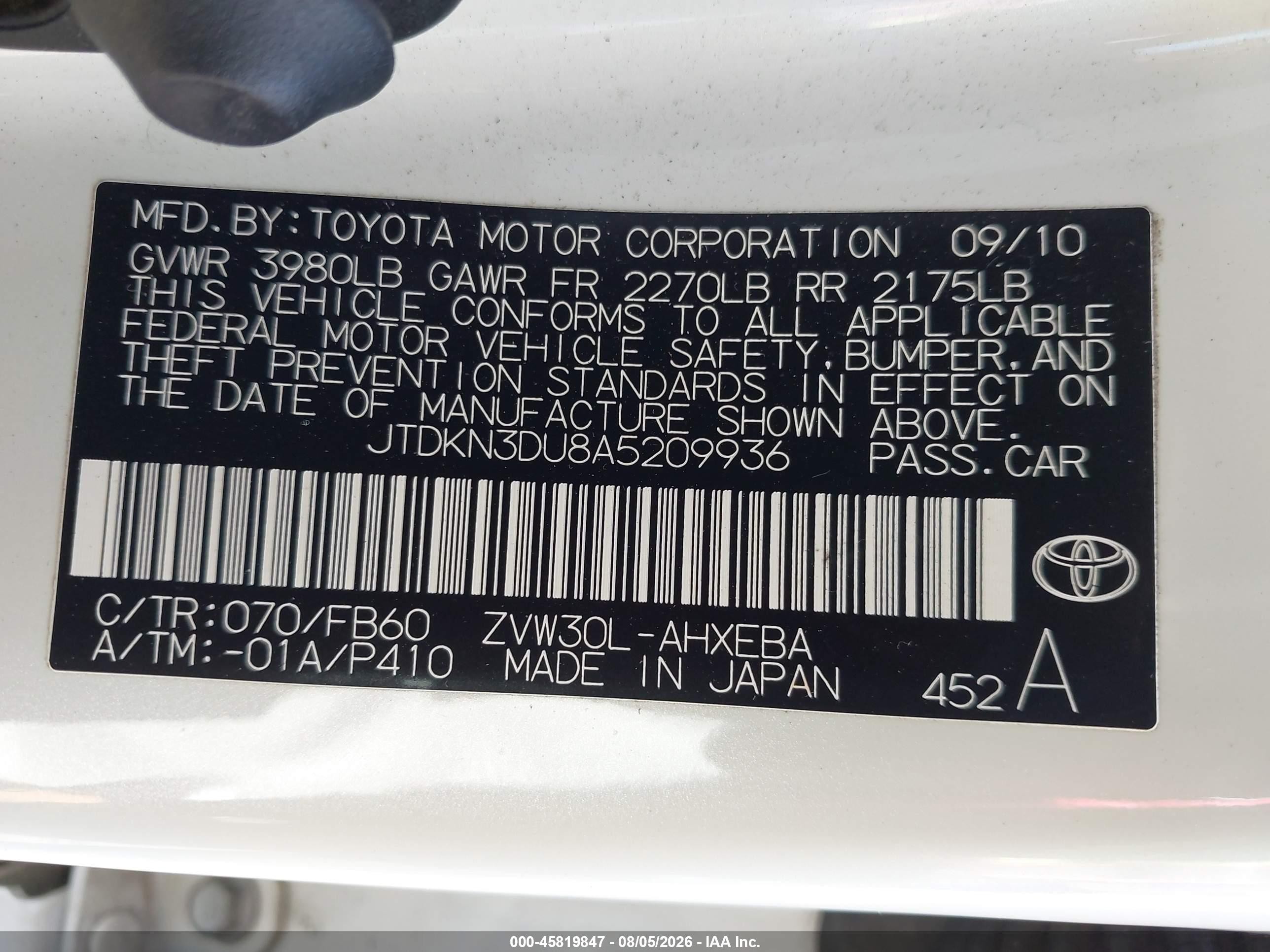 2010 Toyota Prius Iii White vin: JTDKN3DU8A5209936
