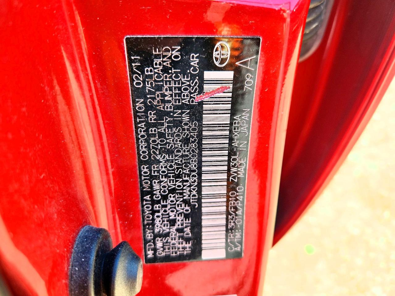 2011 Toyota Prius Three Red vin: JTDKN3DU8B0283405