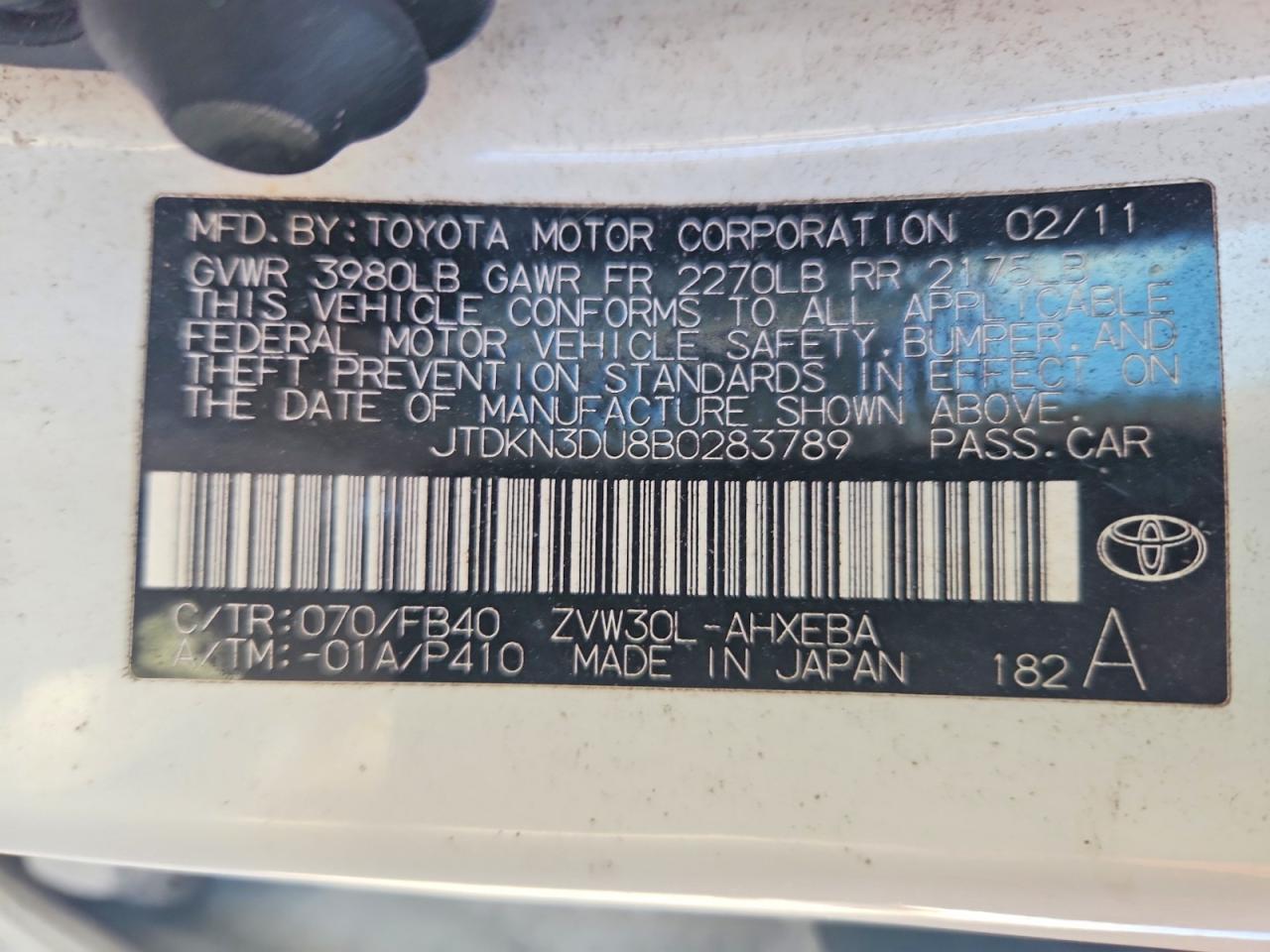 2011 Toyota Prius Three White vin: JTDKN3DU8B0283789