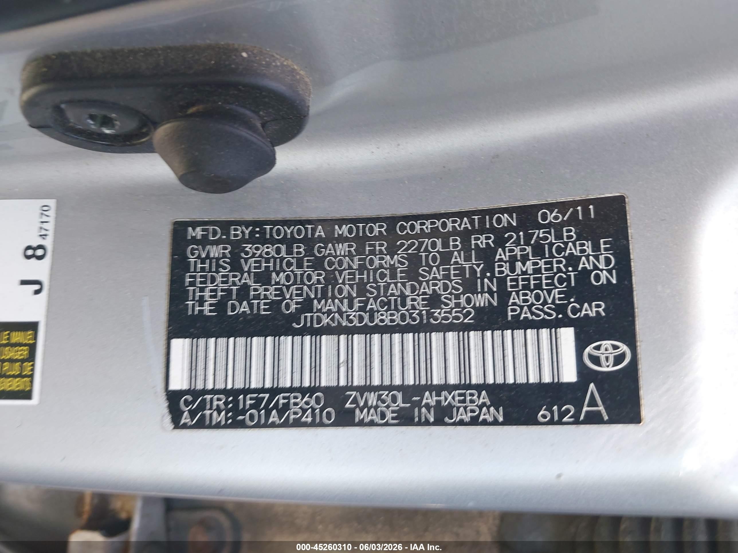 2011 Toyota Prius Two Silver vin: JTDKN3DU8B0313552