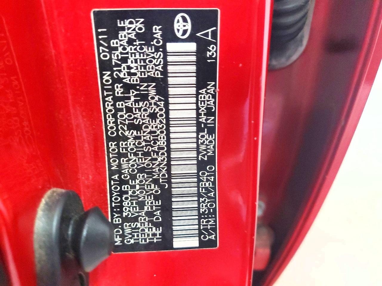 2011 Toyota Prius Two Red vin: JTDKN3DU8B0320047