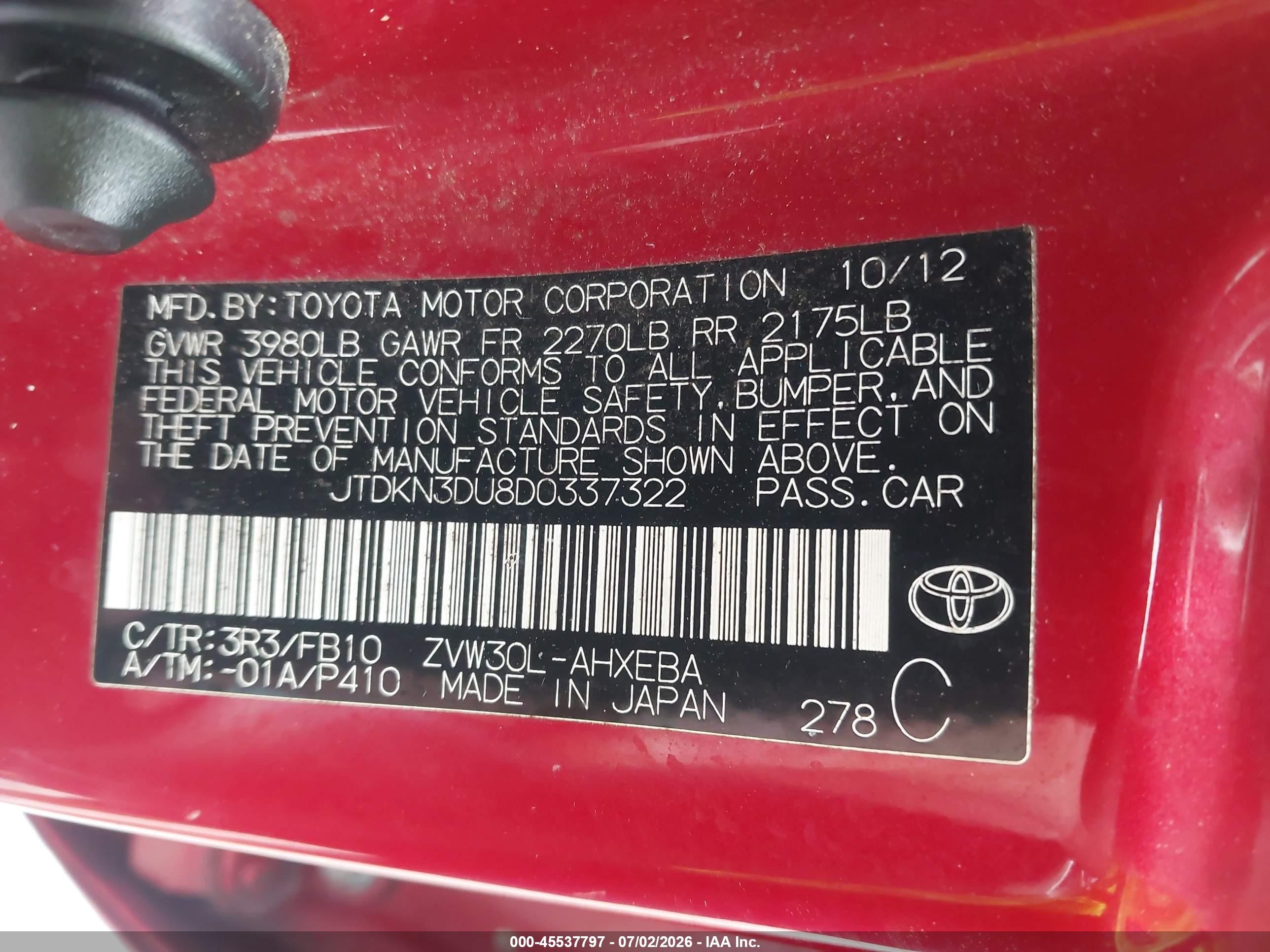 2013 Toyota Prius Three Red vin: JTDKN3DU8D0337322