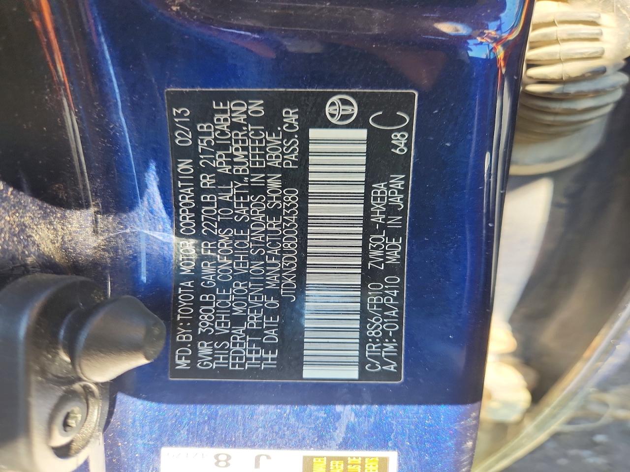 2013 Toyota Prius Three Blue vin: JTDKN3DU8D0343380