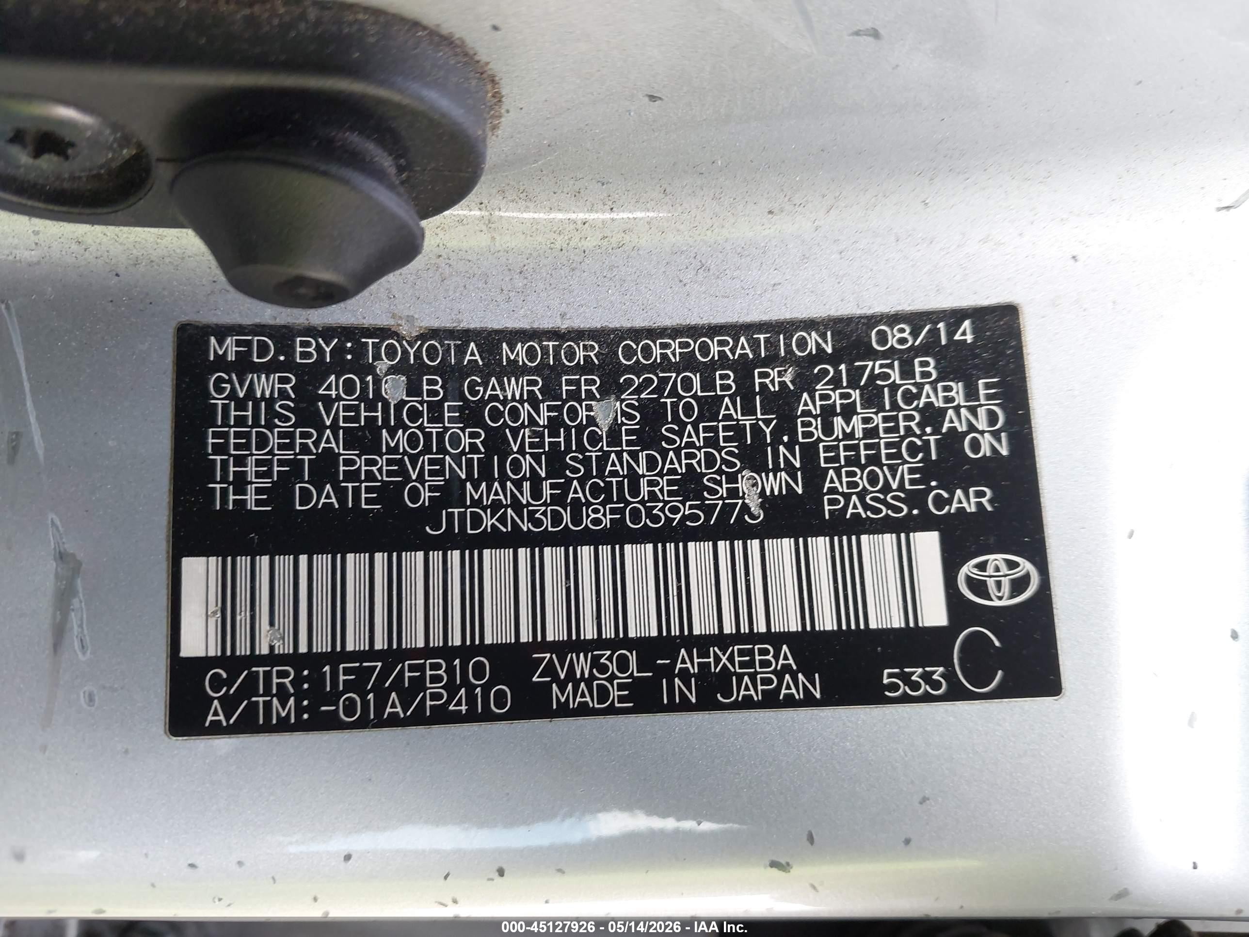 2015 Toyota Prius Three Silver vin: JTDKN3DU8F0395773