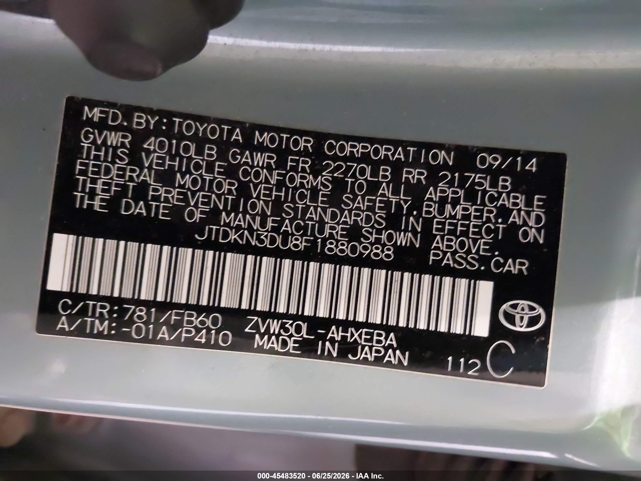 2015 Toyota Prius Three Green vin: JTDKN3DU8F1880988