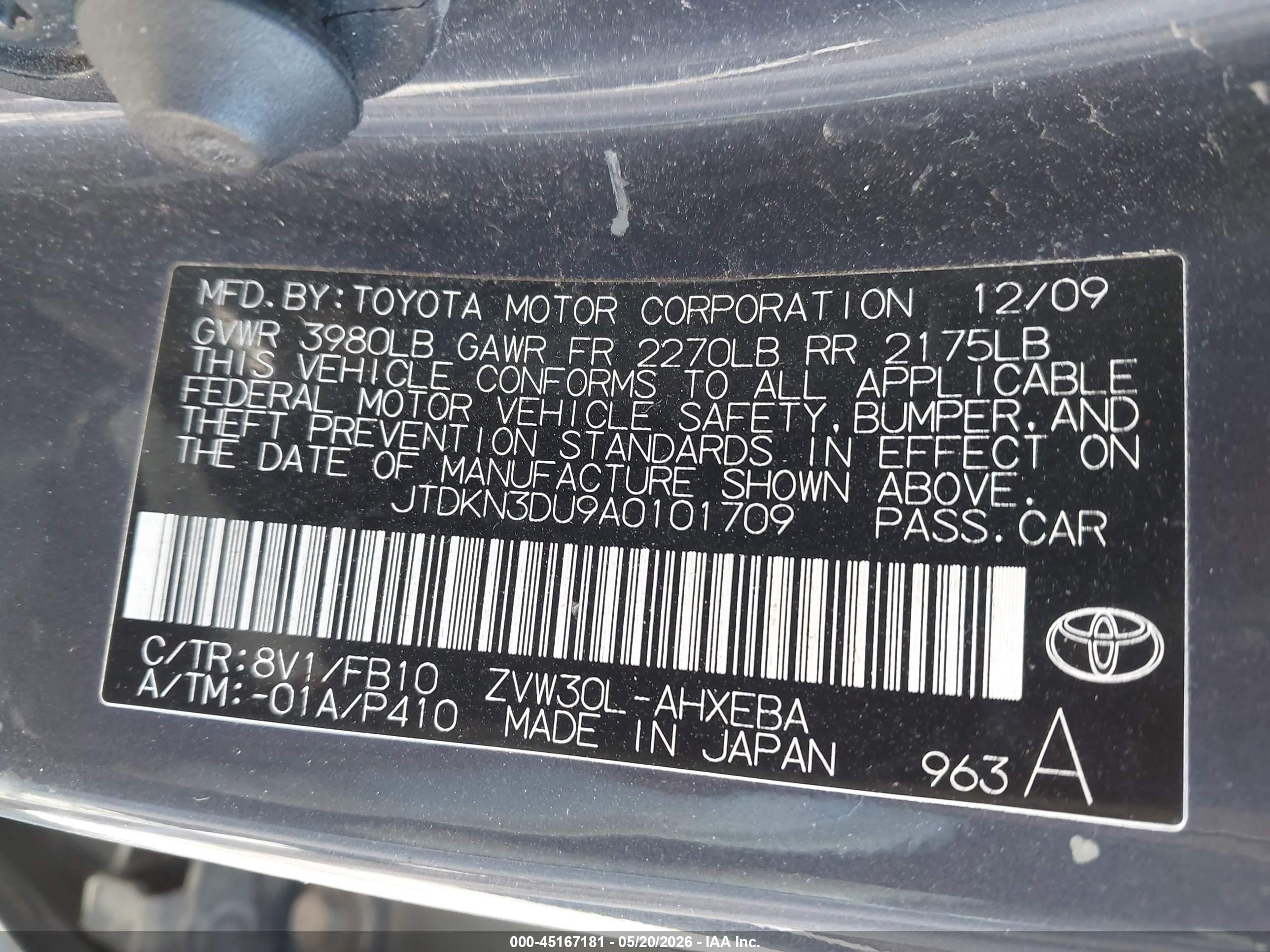 2010 Toyota Prius Ii Blue vin: JTDKN3DU9A0101709