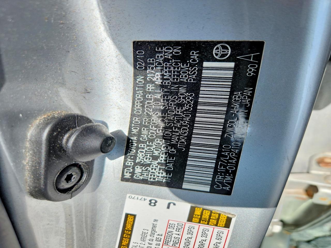 2010 Toyota Prius Iv Silver vin: JTDKN3DU9A0135293