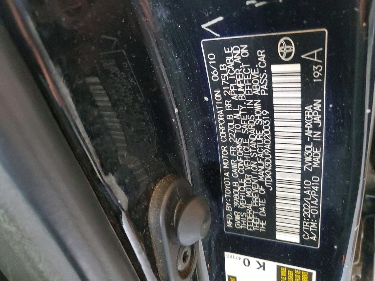 2010 Toyota Prius I Black vin: JTDKN3DU9A0200319