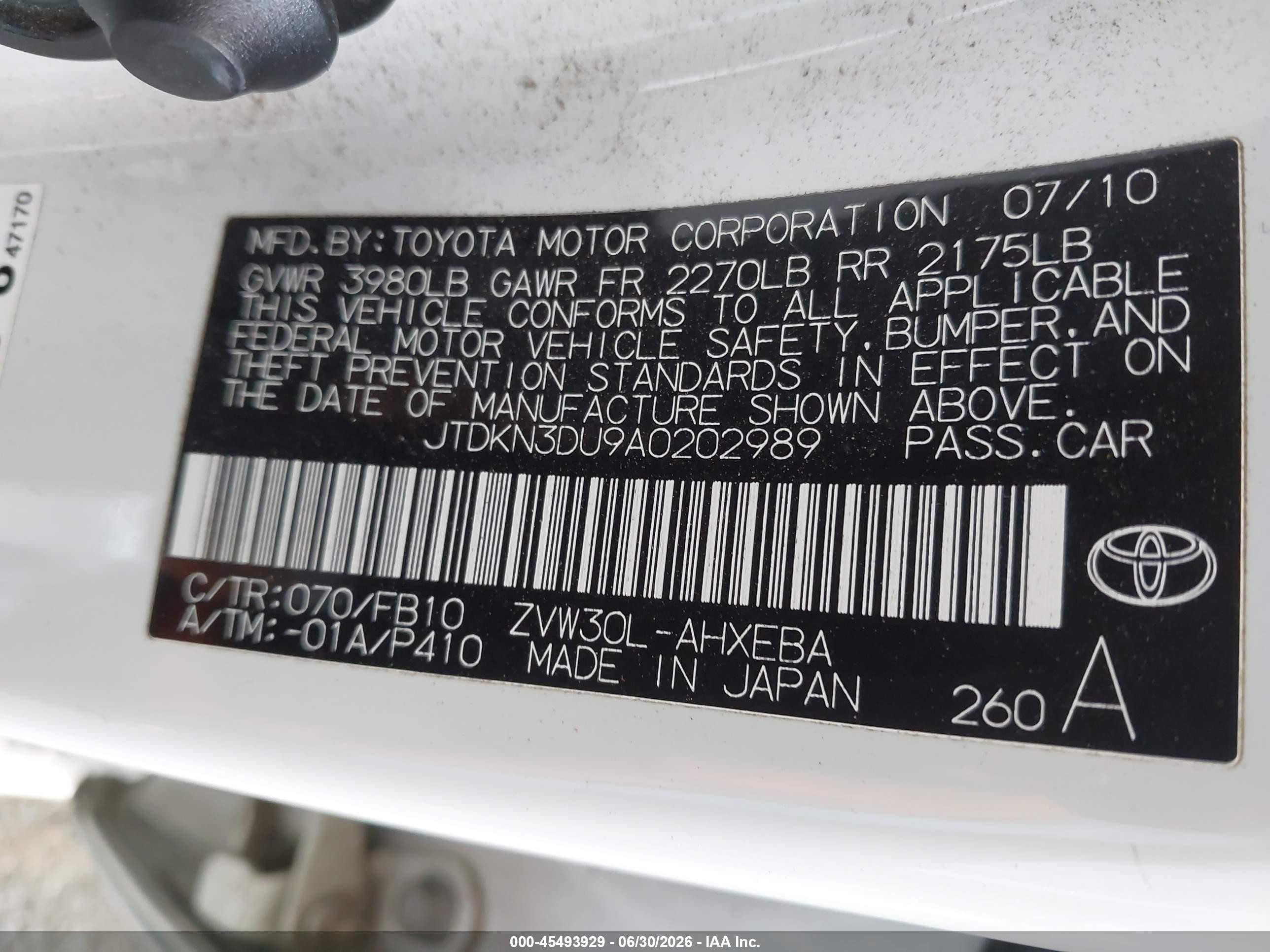 2010 Toyota Prius Ii White vin: JTDKN3DU9A0202989