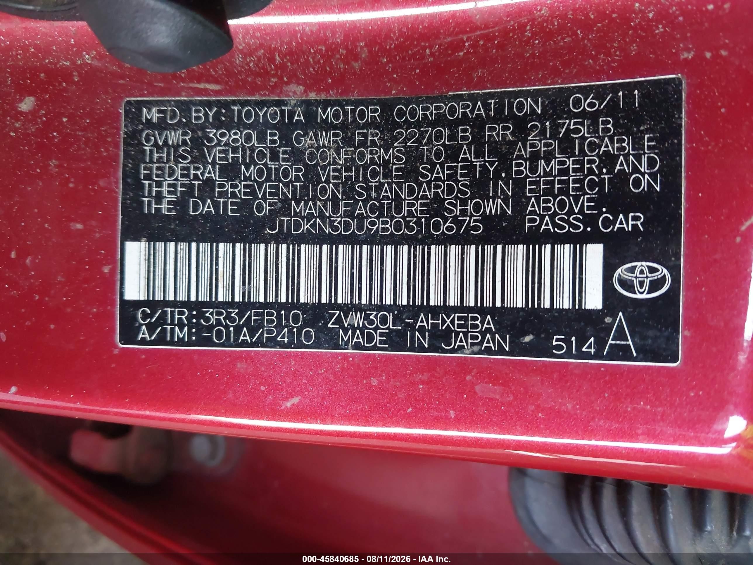 2011 Toyota Prius Three Red vin: JTDKN3DU9B0310675
