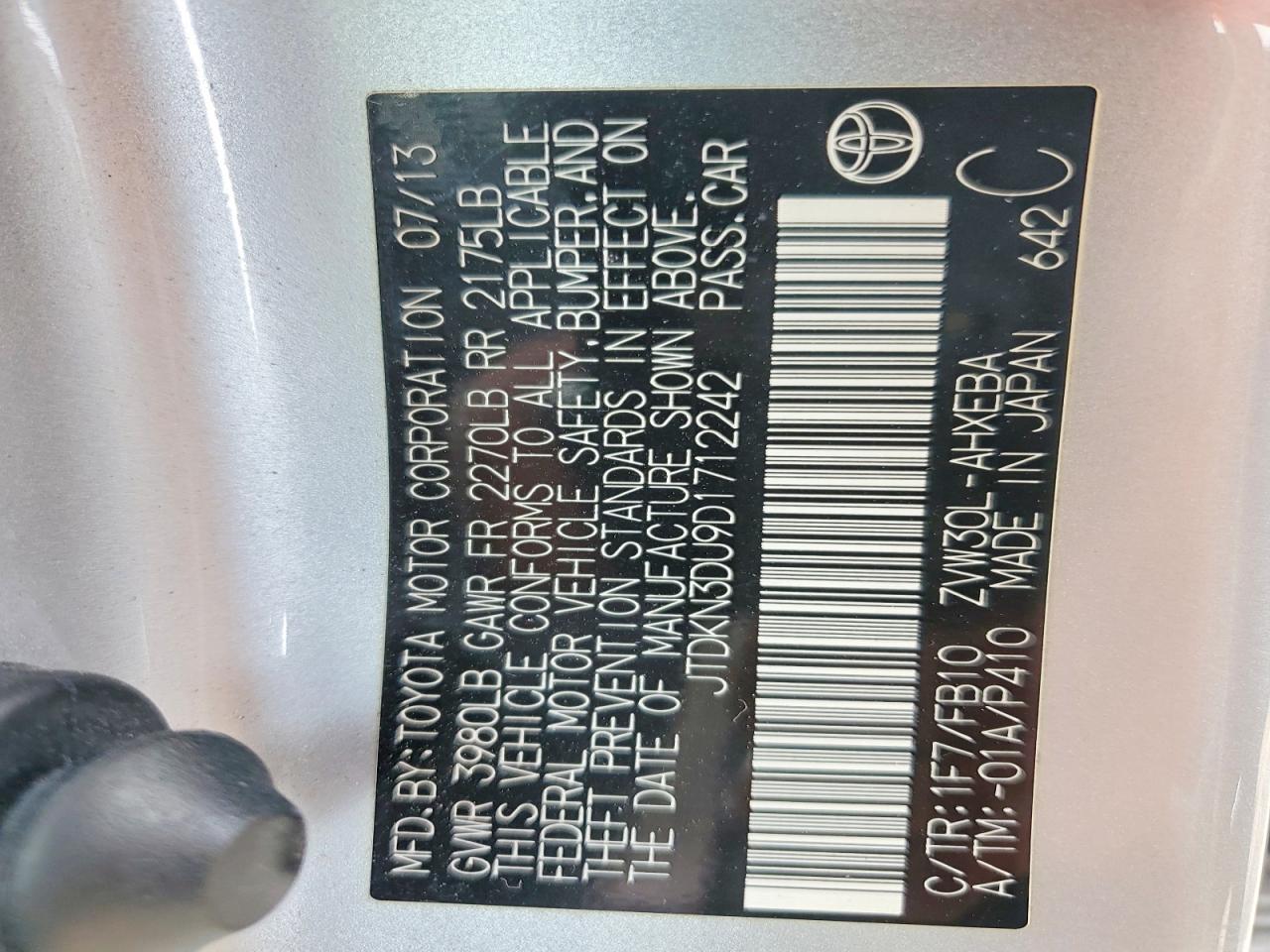 2013 Toyota Prius Two Silver vin: JTDKN3DU9D1712242