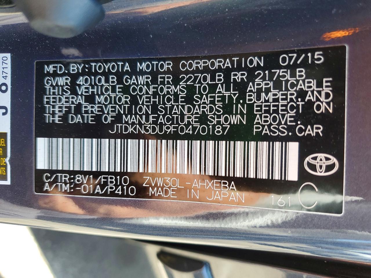 2015 Toyota Prius Two Gray vin: JTDKN3DU9F0470187