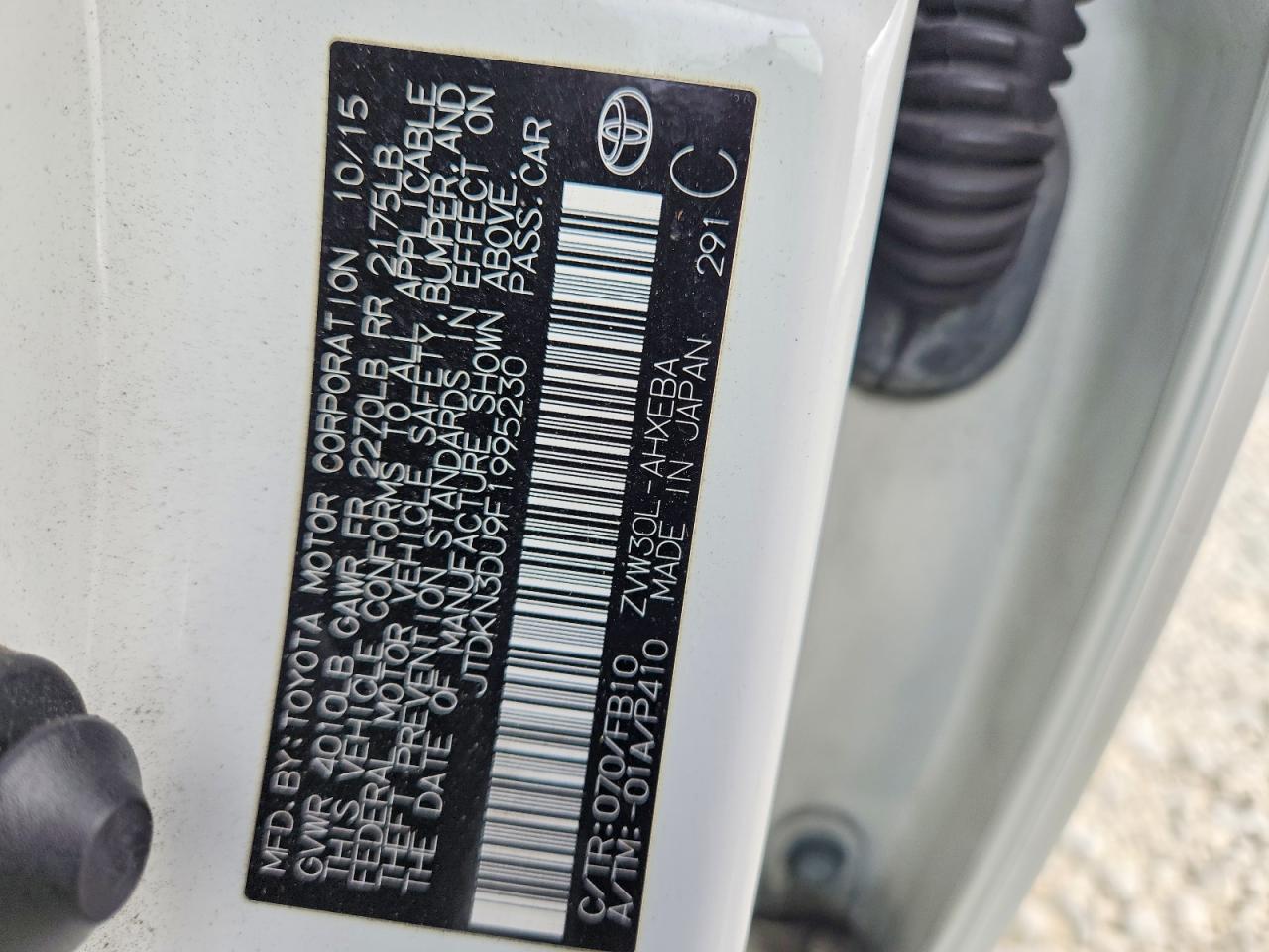 2015 Toyota Prius Two White vin: JTDKN3DU9F1995230