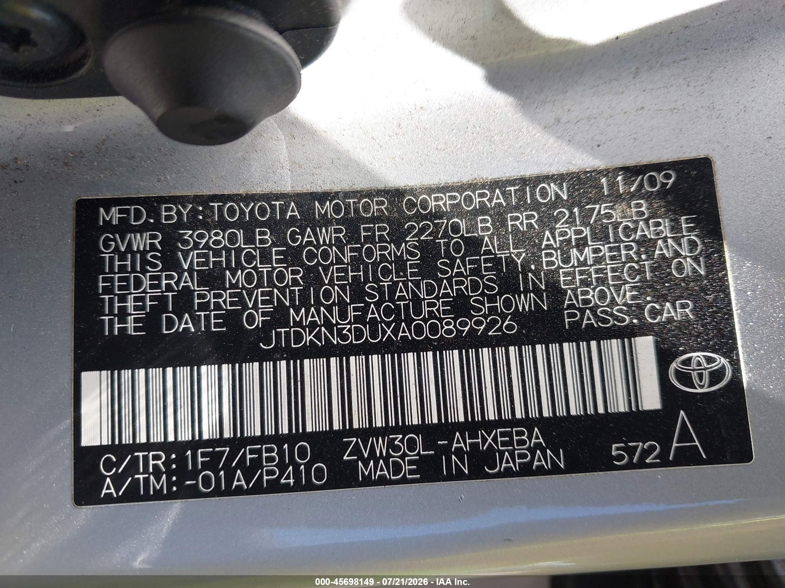 2010 Toyota Prius Ii Silver vin: JTDKN3DUXA0089926