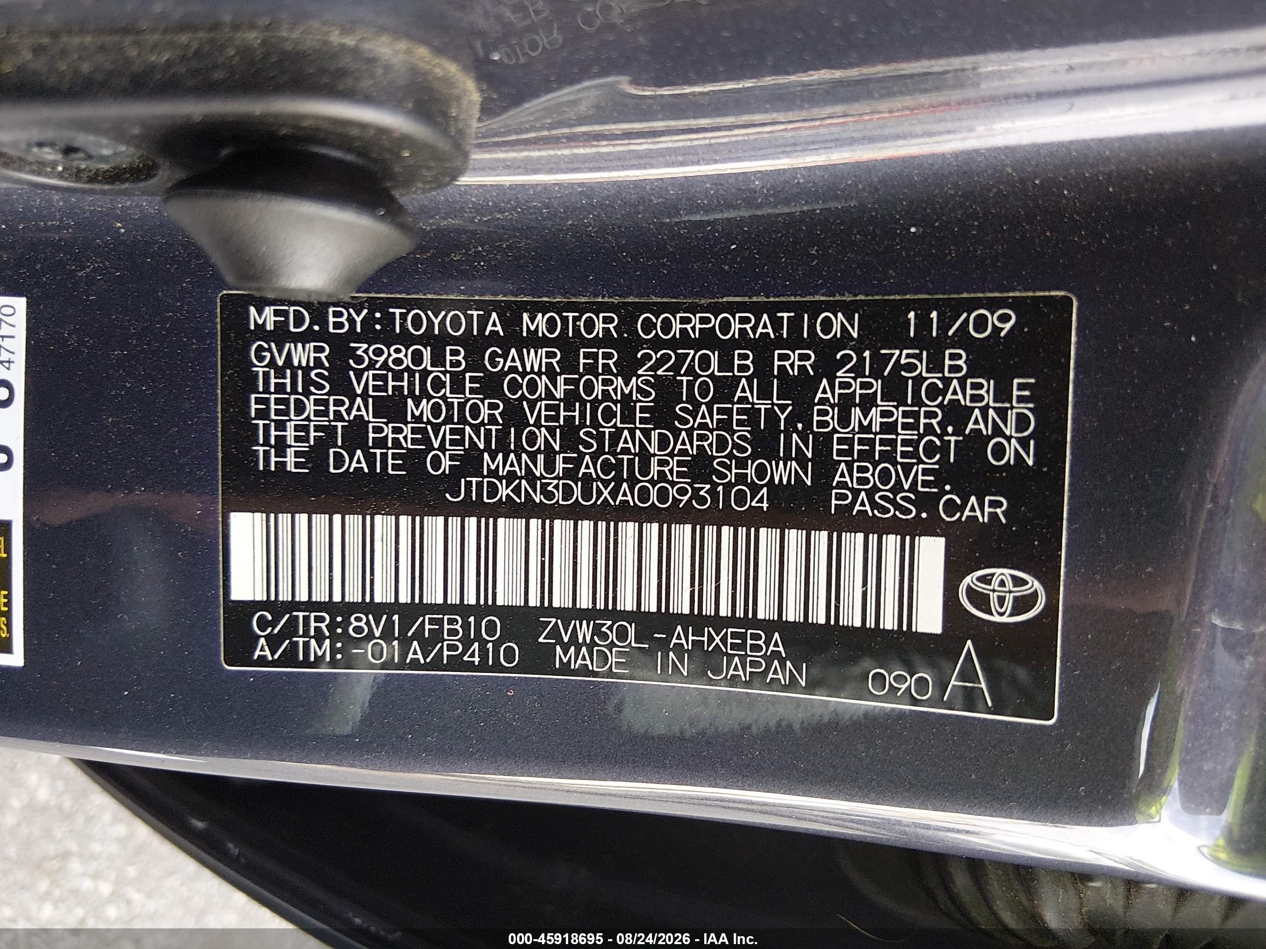 2010 Toyota Prius Ii Gray vin: JTDKN3DUXA0093104