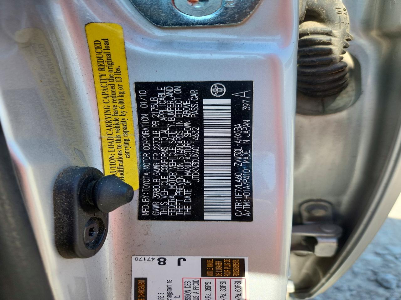 2010 Toyota Prius Iv Silver vin: JTDKN3DUXA0114632